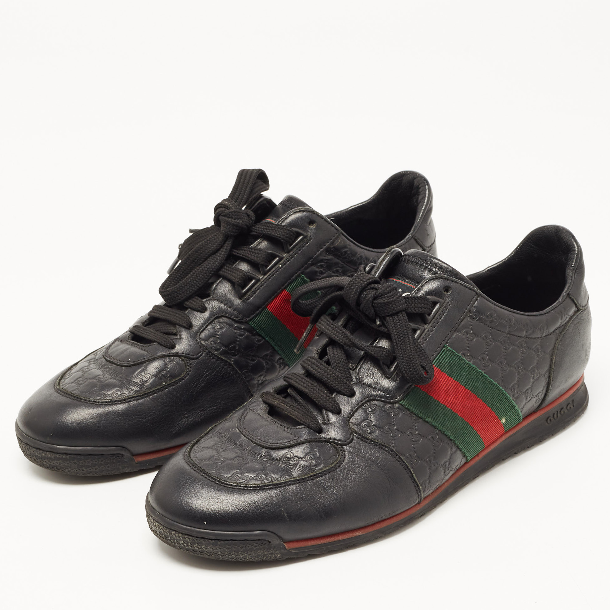

Gucci Black Guccissima Leather Web Low Top Sneakers Size