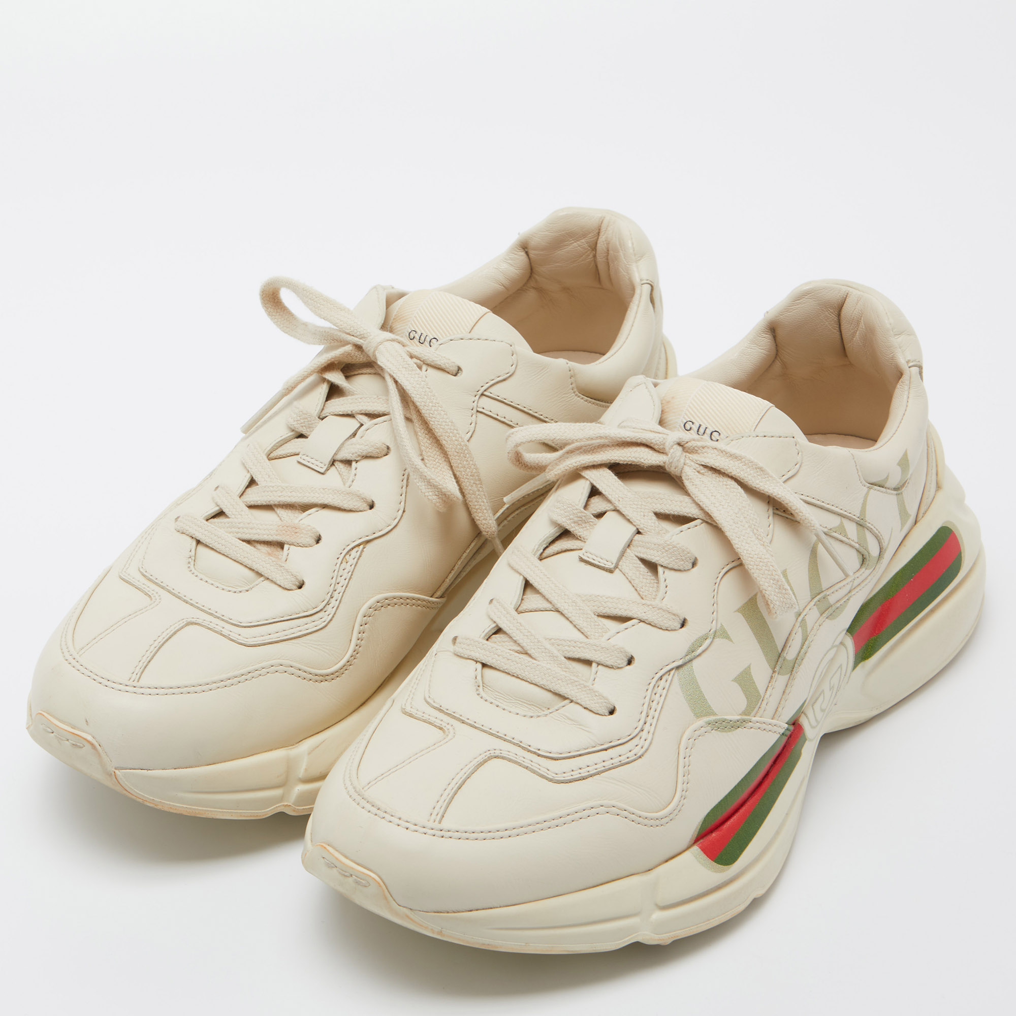 

Gucci Beige Leather Rhyton Vintage Logo Low Top Sneakers Size