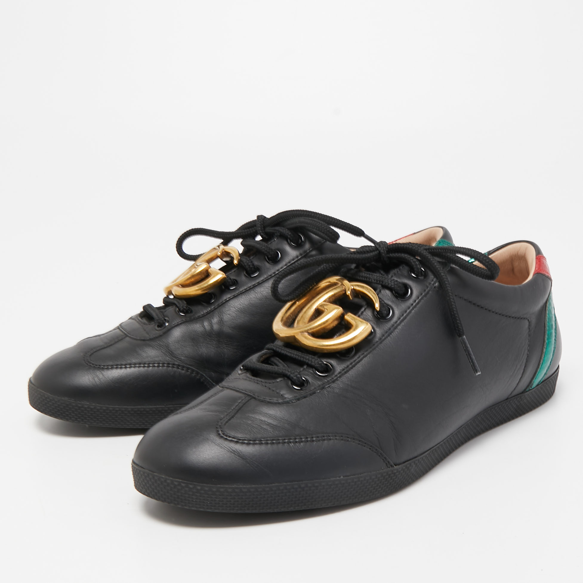 

Gucci Black Leather GG Marmont Lace Up Sneakers Size