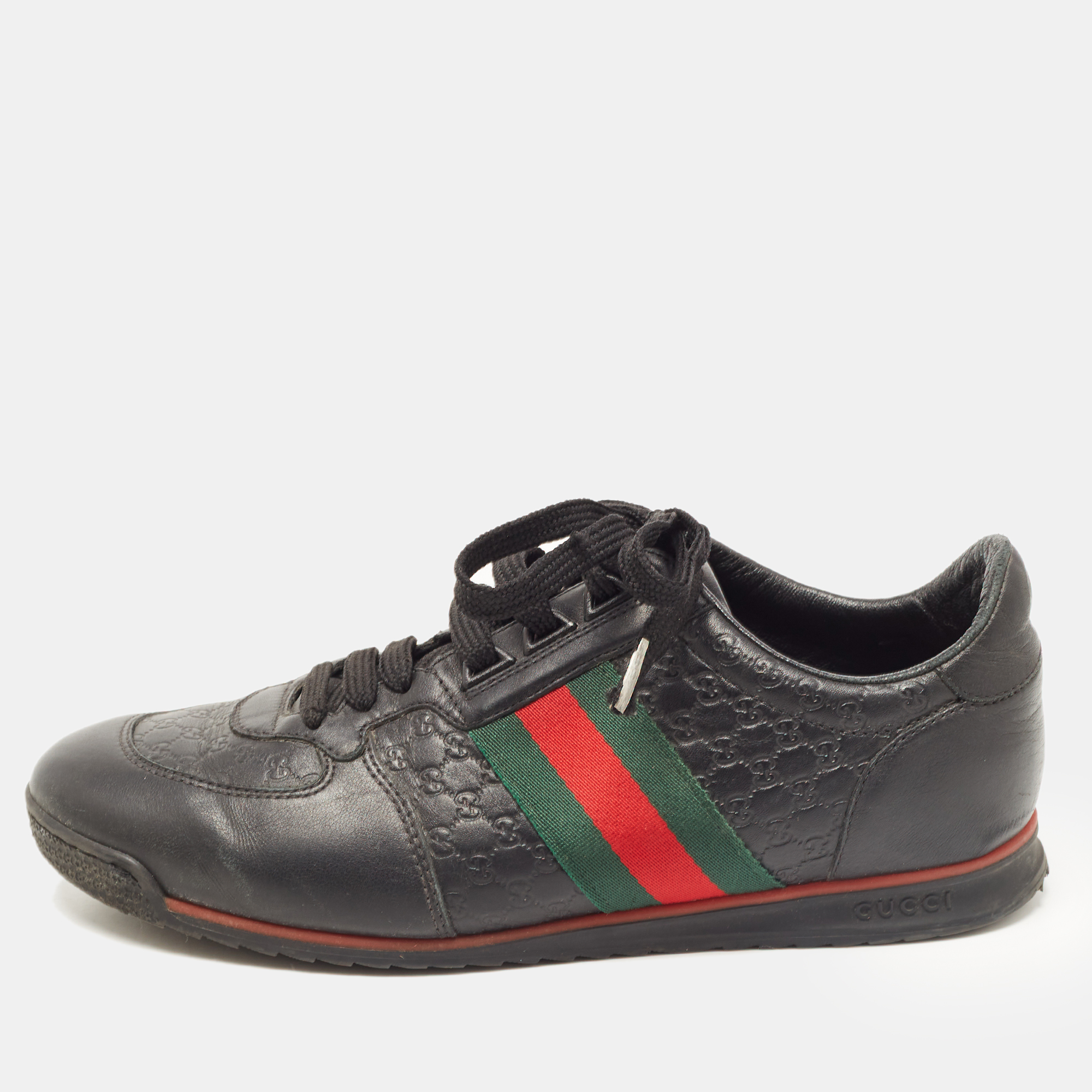 

Gucci Black Microguccissima Leather Web Low Top Sneakers Size 40.5