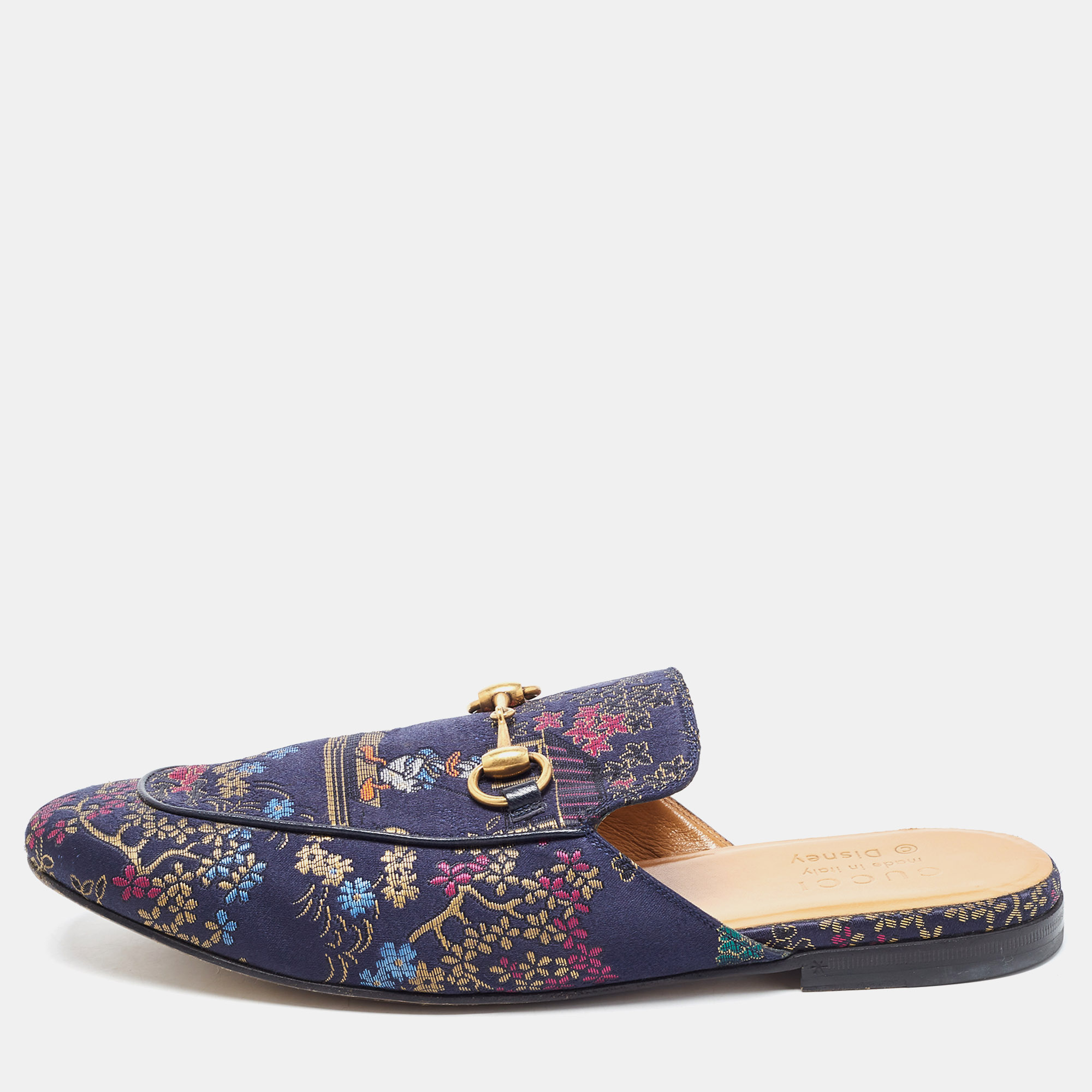 Gucci Multicolor Brocade Fabric Princetown Mules Size 42.5