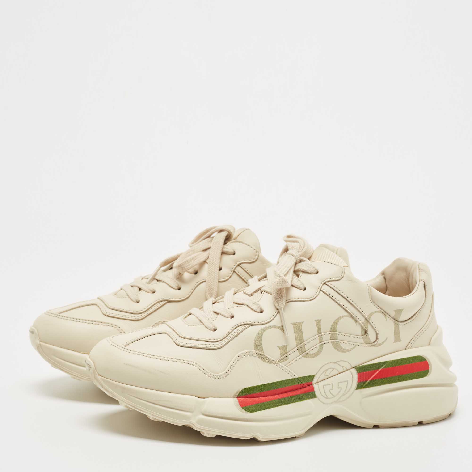 

Gucci Cream Leather Rhyton Low Top Sneakers Size