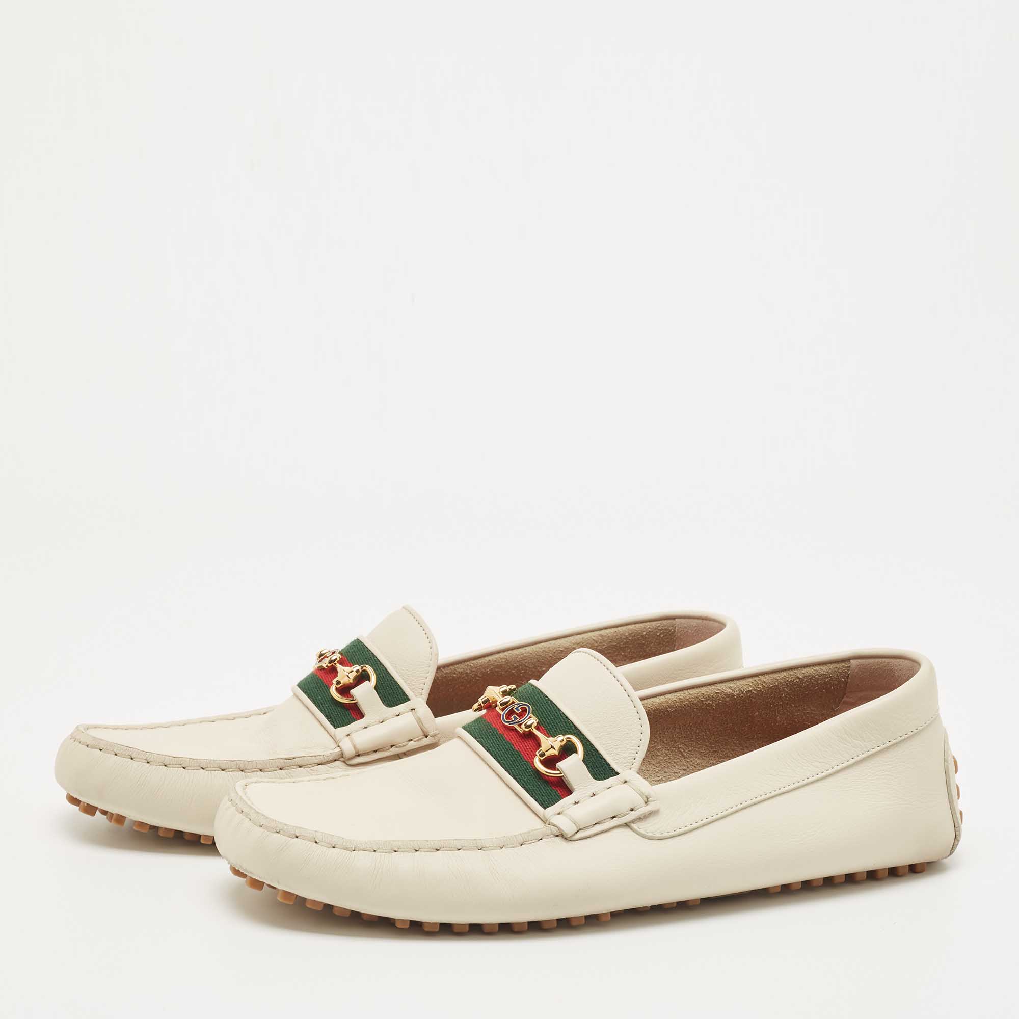 

Gucci Cream Leather Horsebit Loafers Size