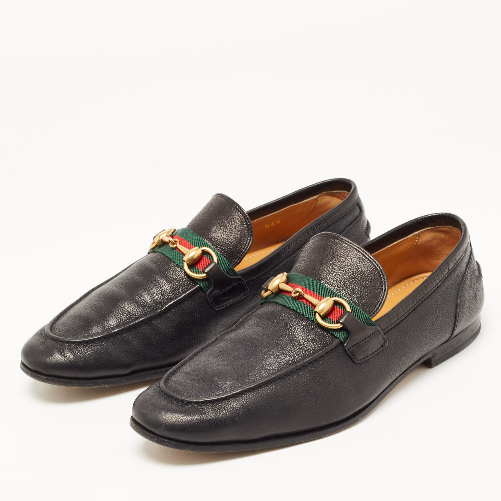 

Gucci Black Leather Brixton Web Horsebit Slip On Loafers Size
