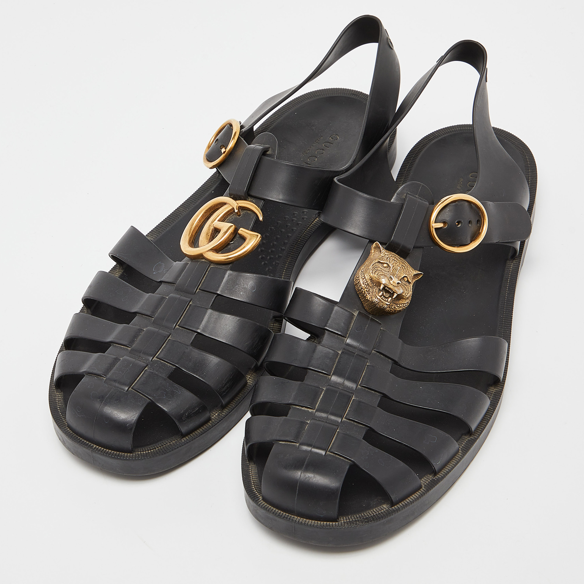 

Gucci Black Rubber Tiger Head Caged Sandals Size