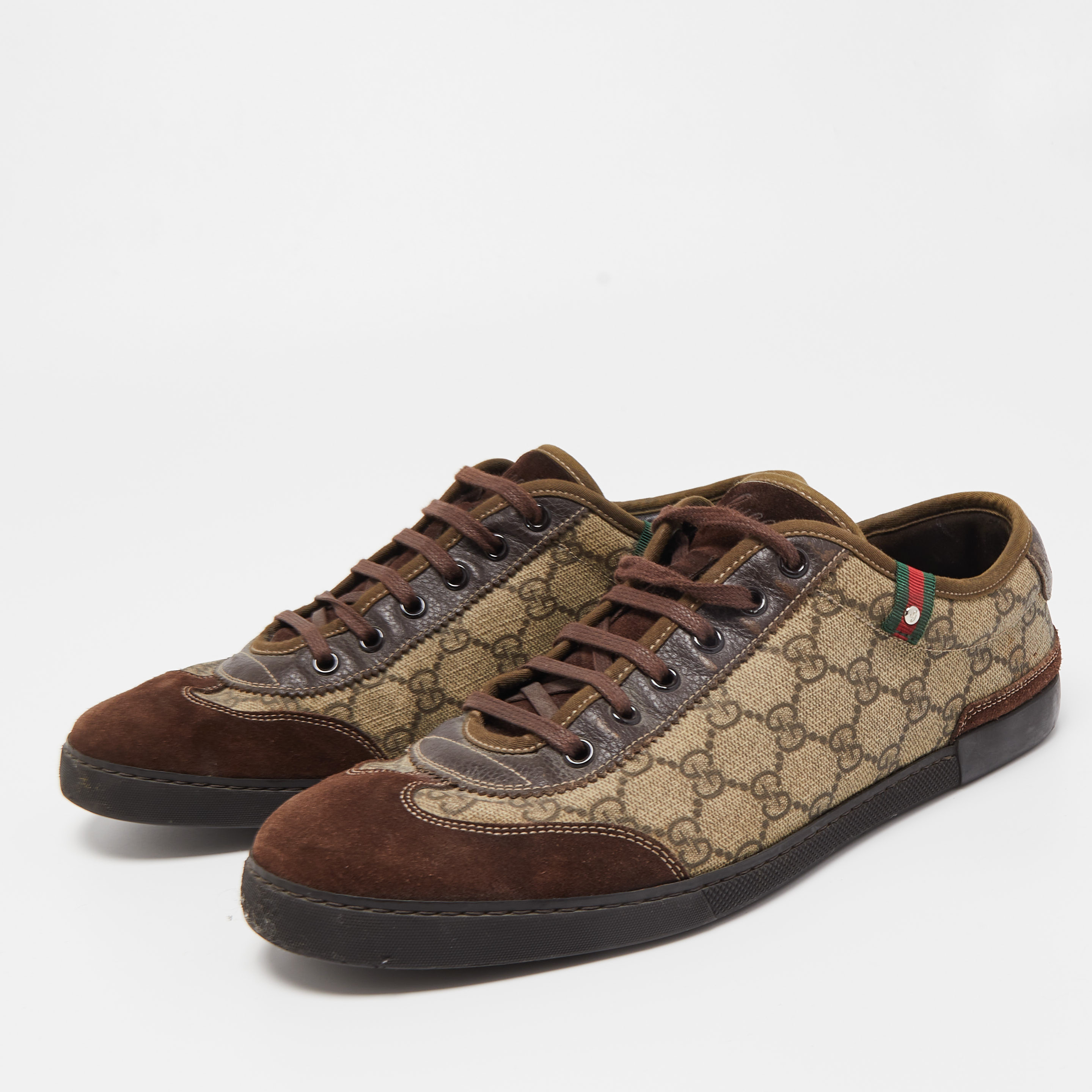 

Gucci Brown/Beige GG Canvas and Suede Low Top Sneakers Size, Gold