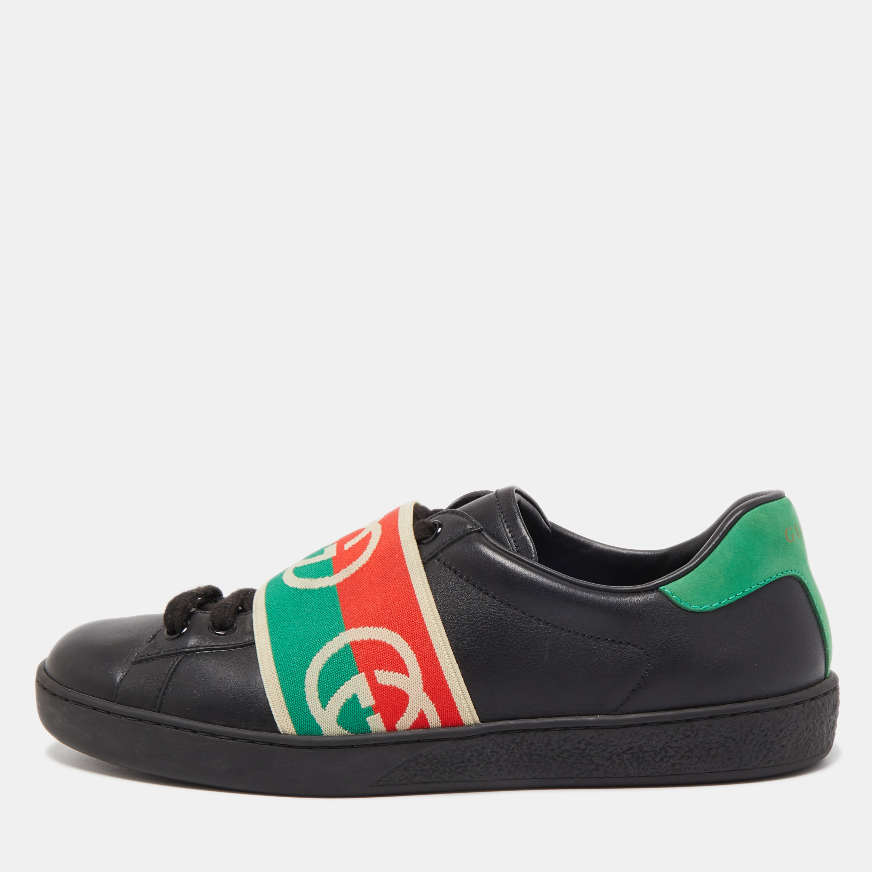 

Gucci Black Leather Web Ace Sneakers Size