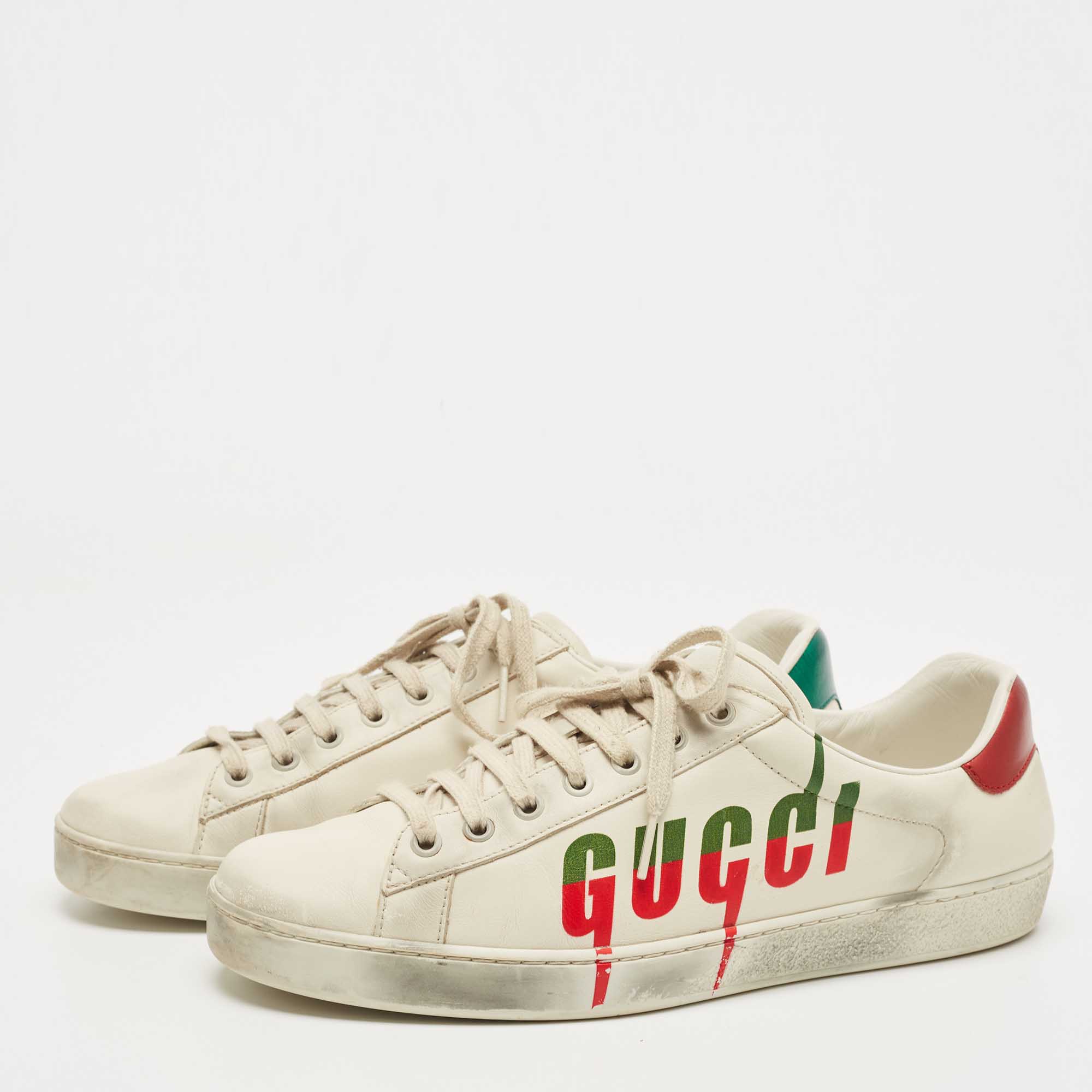 

Gucci Off White Leather Ace Blade Print Low Top Sneakers Size