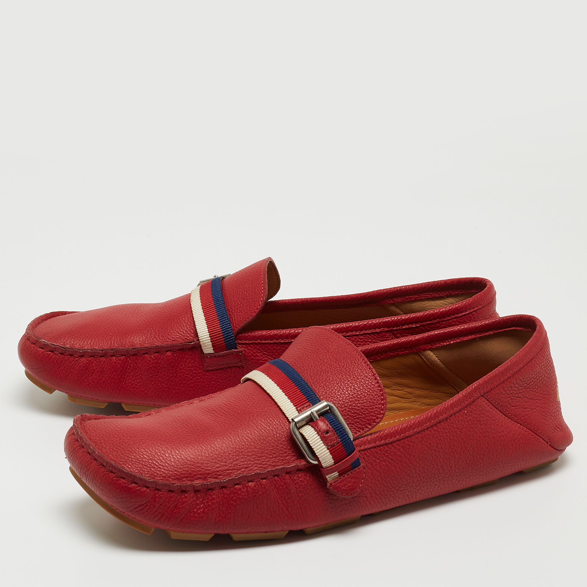 

Gucci Red Leather Web Buckle Loafers Size