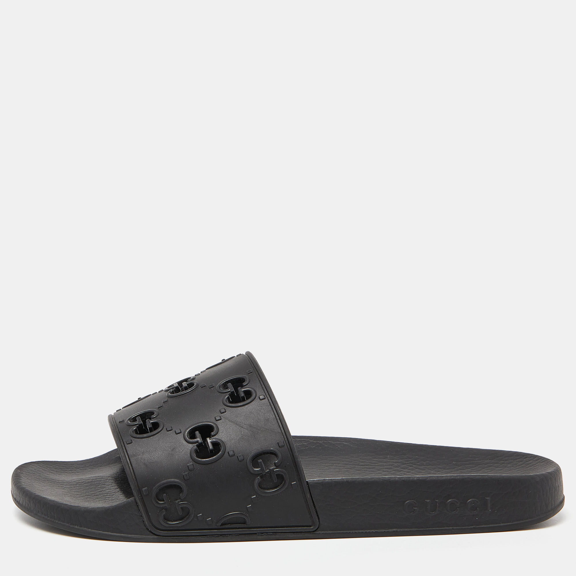 GUCCI Mens Supreme GG Bee Black Rubber Slides Sandals Sz UK 10, US 10.5 $475