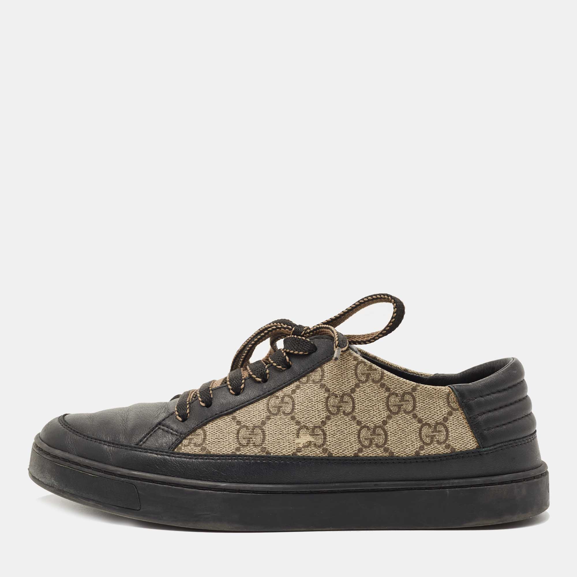 

Gucci Beige/Black GG Supreme Canvas And Leather Sneakers Size, Brown