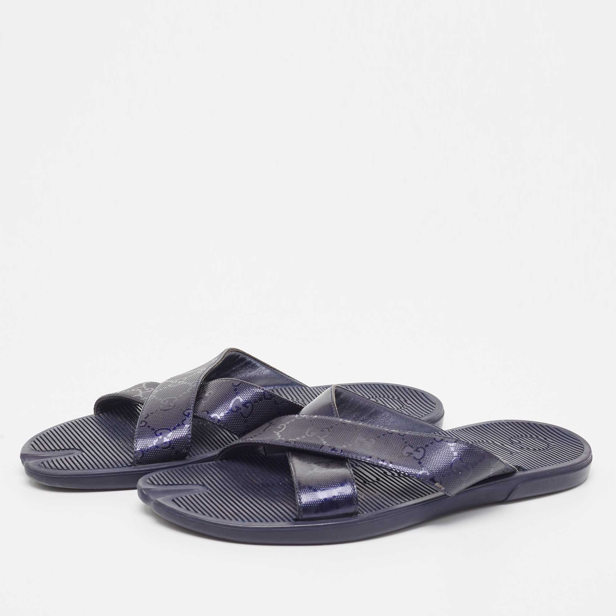 

Gucci Blue GG Supreme Canvas Cross Strap Slides Size
