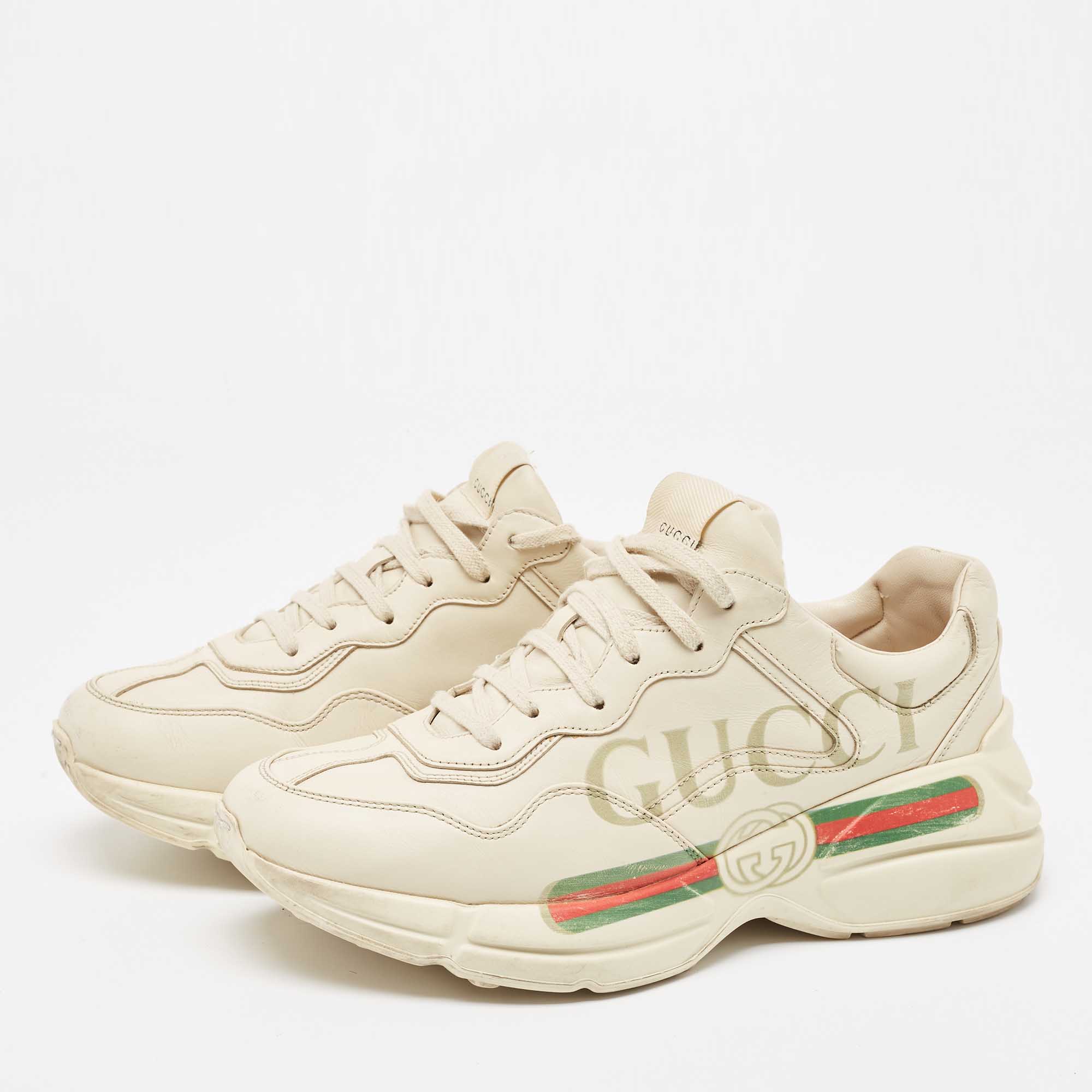

Gucci Cream Leather Rhyton Sneakers Size