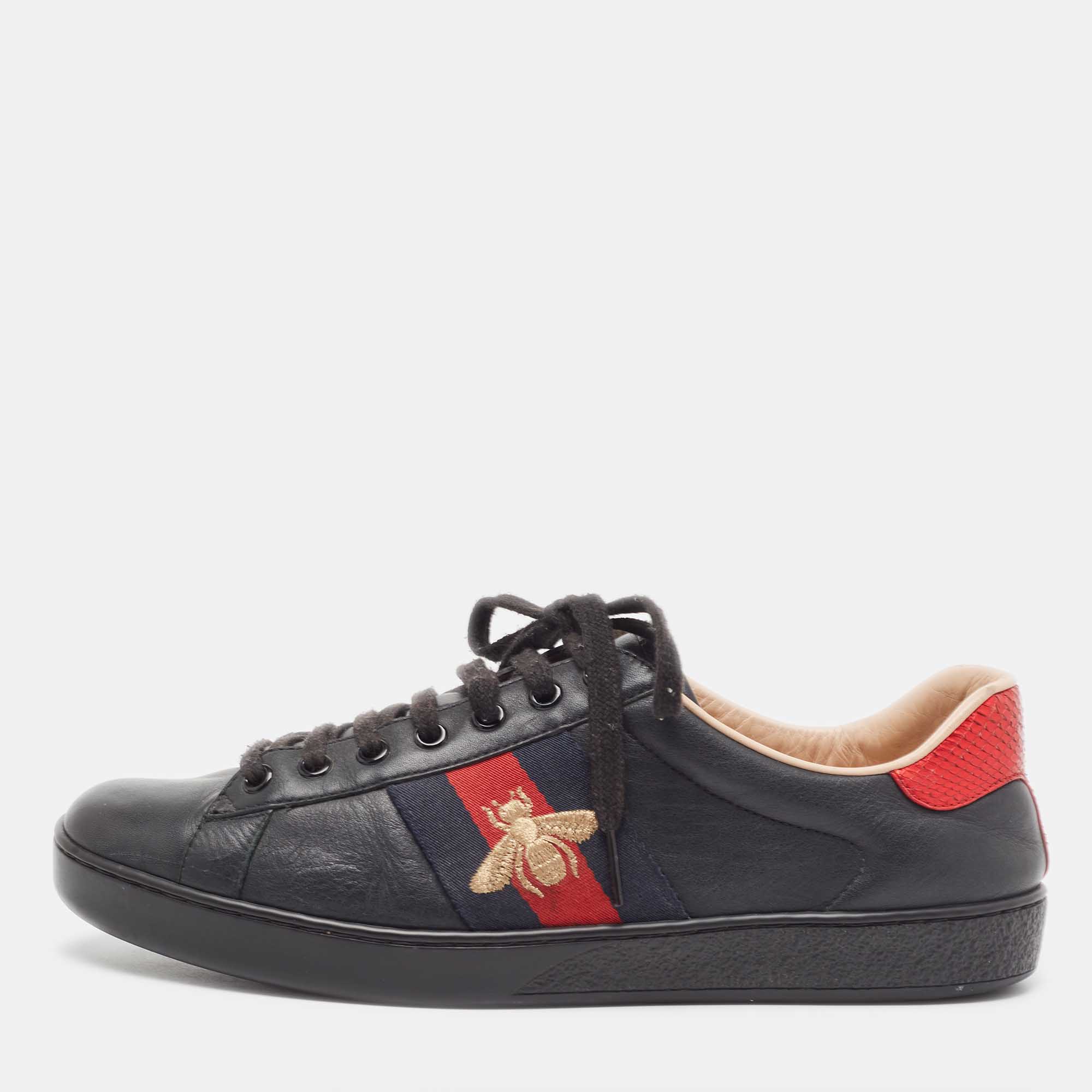 

Gucci Black Leather Embroidered Bee Ace Sneakers Size