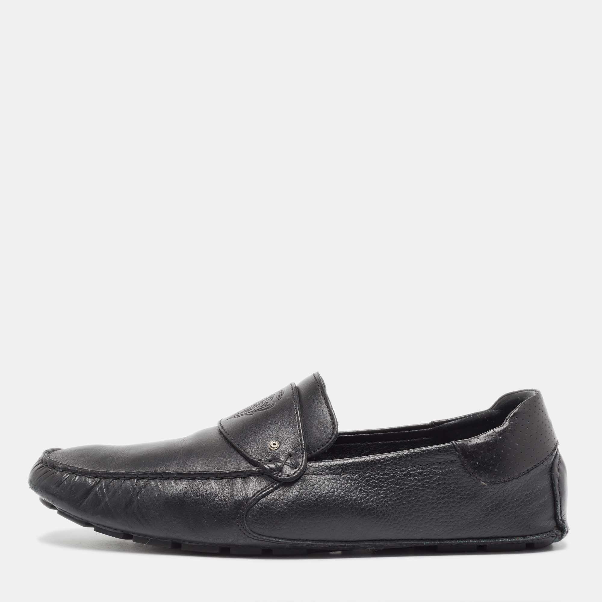 Pre-owned Gucci Black Leather Slip On Loafers Size 44.5