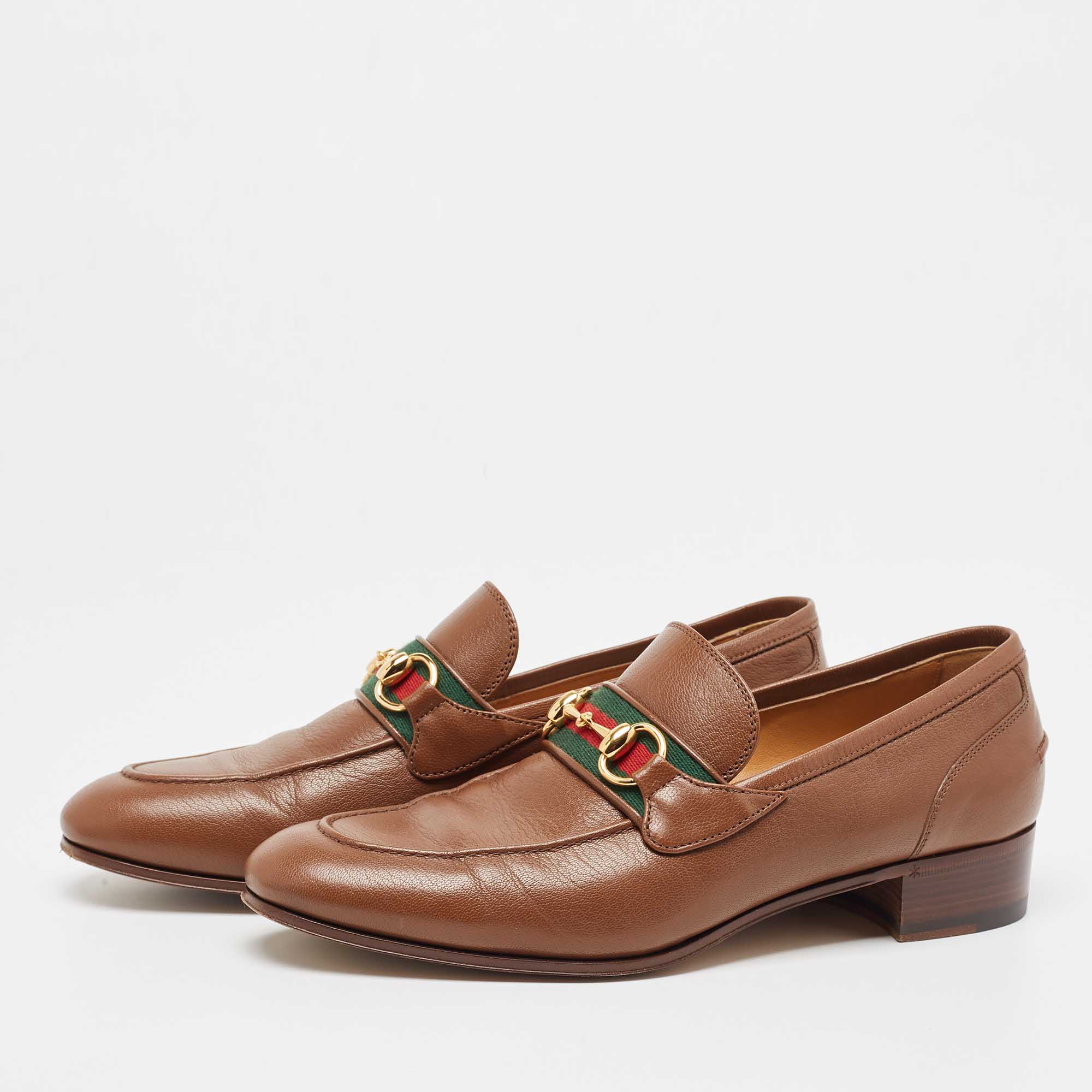 

Gucci Brown Leather Brixton Loafers Size