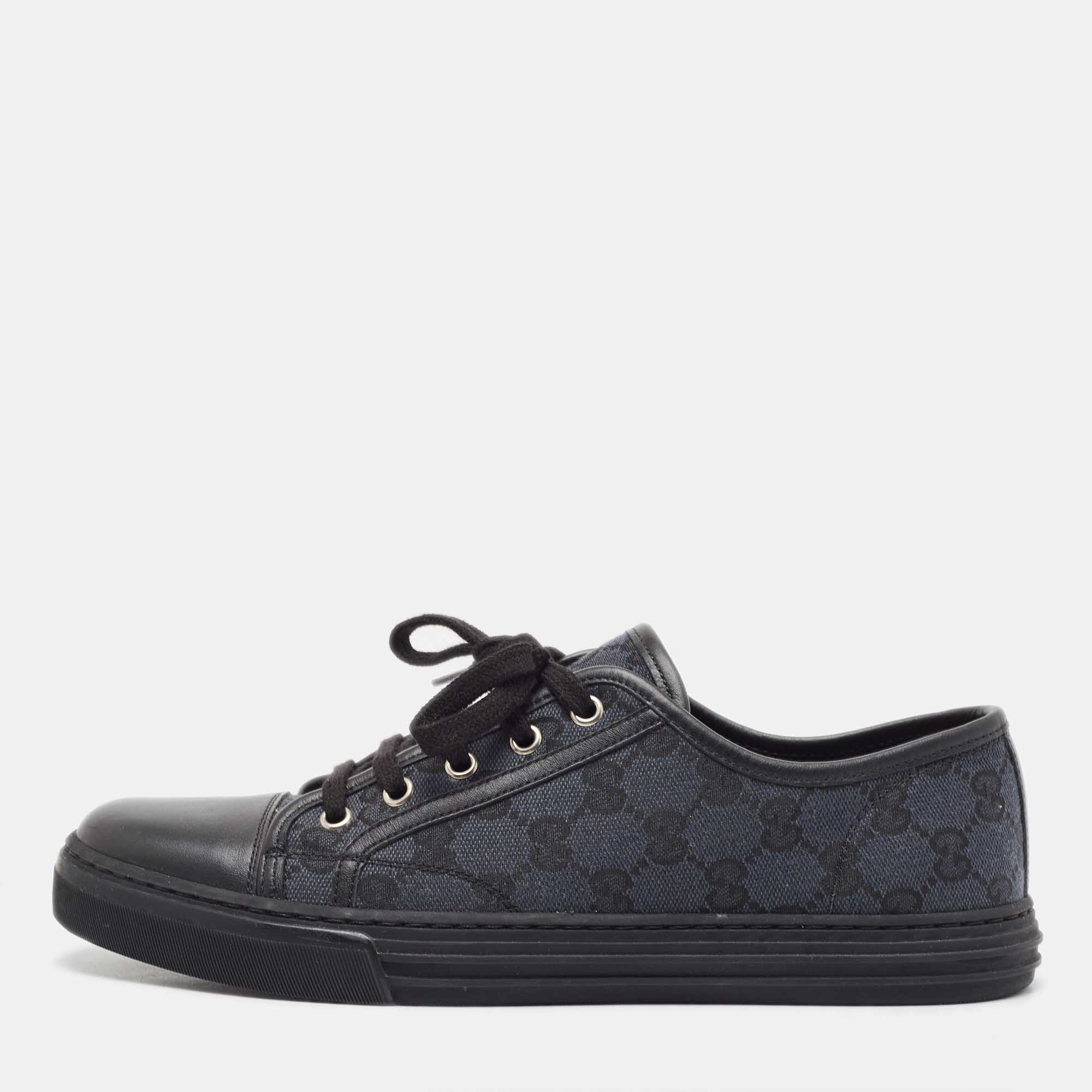 Gucci Blue/Black GG Canvas And Leather Cap Toe Low Top Sneakers Size 41.5