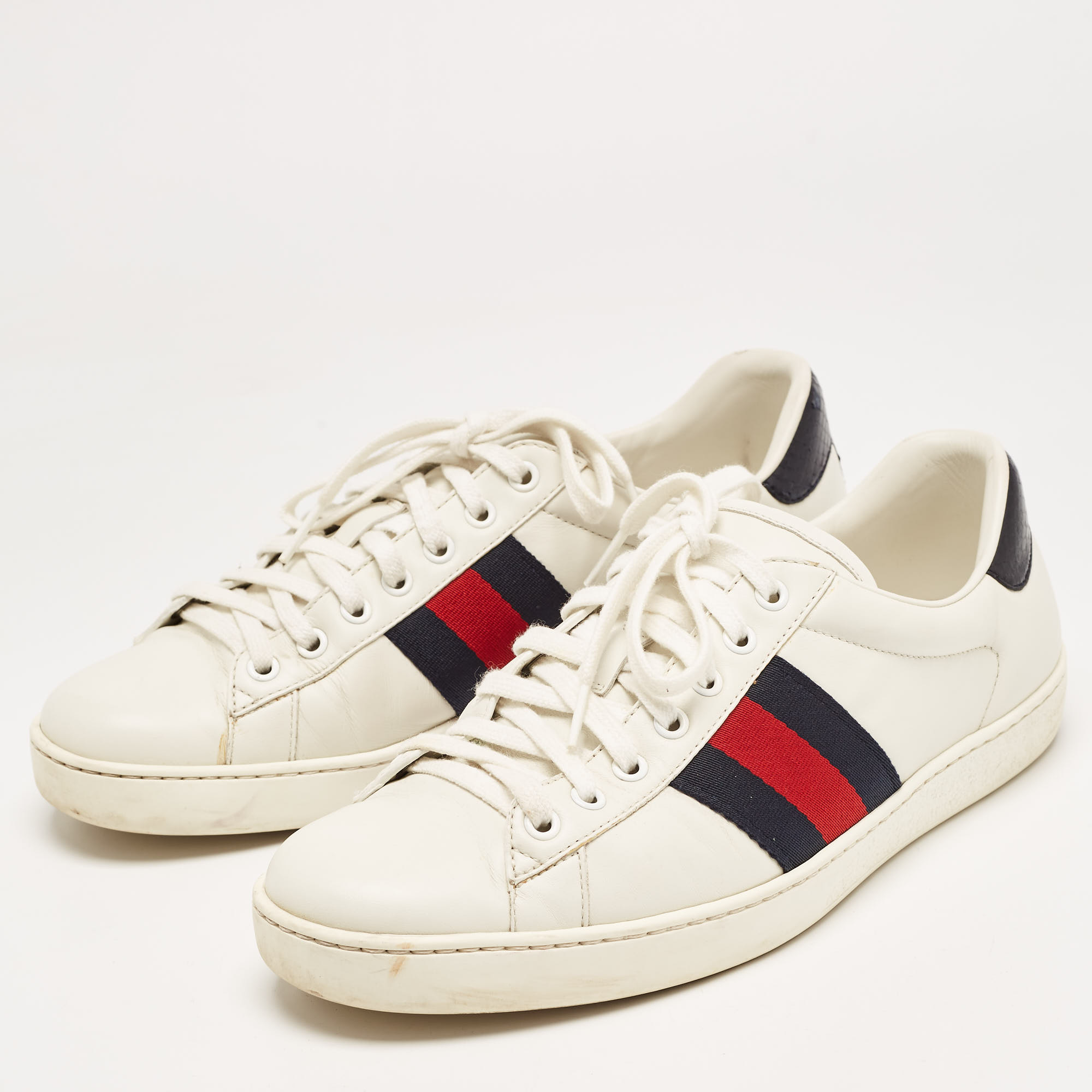 

Gucci White Leather Web Ace Low Top Sneakers Size
