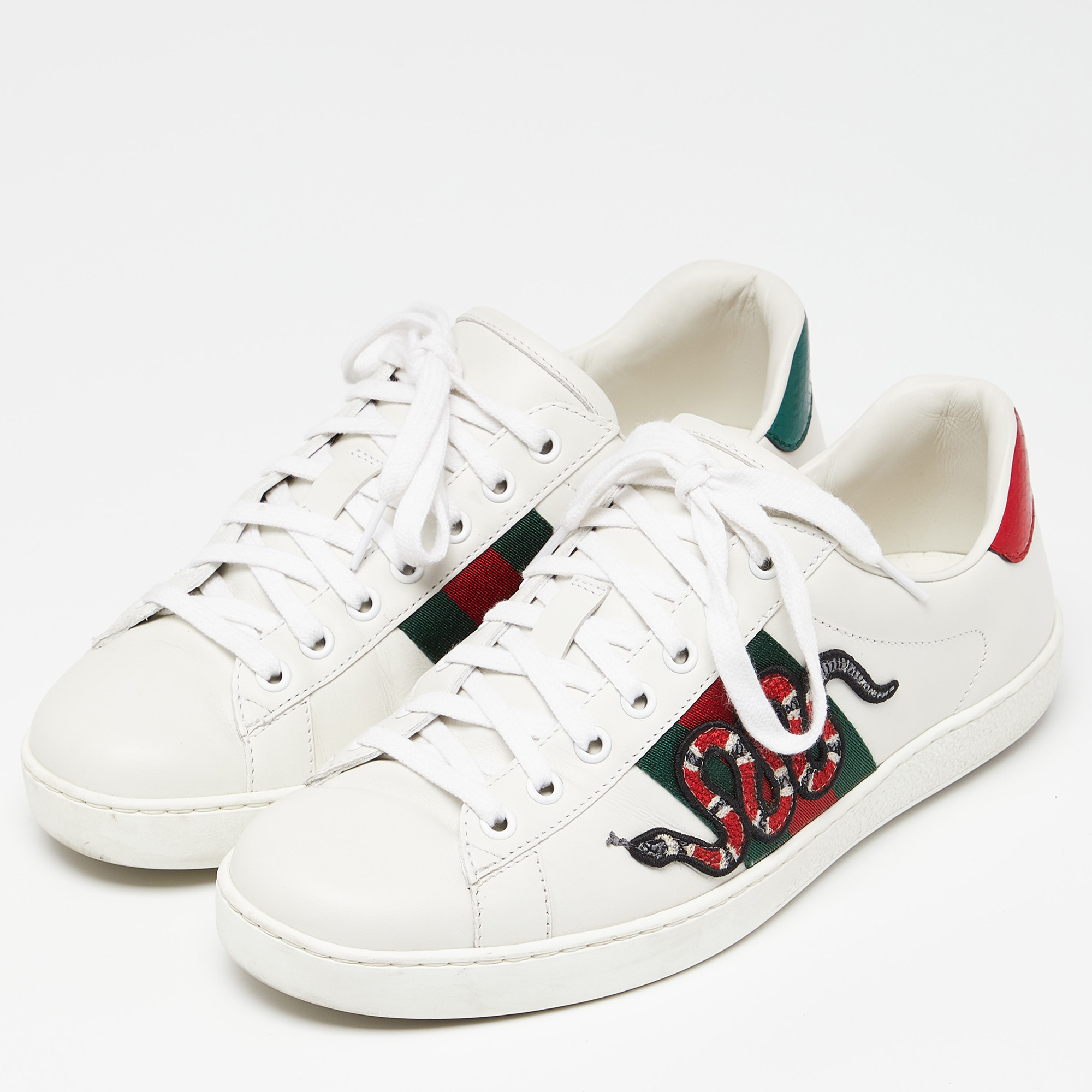 

Gucci White Leather Embroidered Snake Ace Sneakers Size