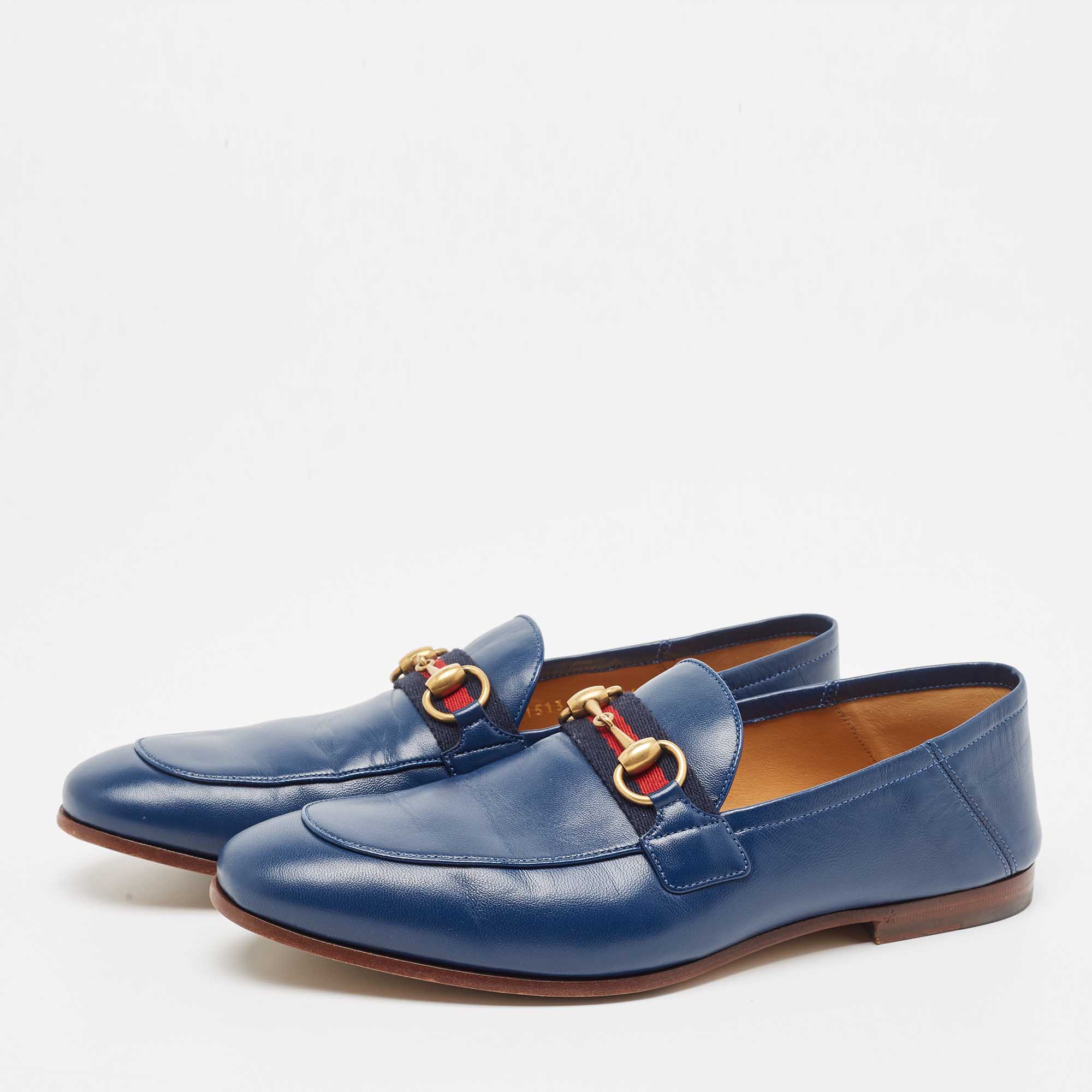 

Gucci Blue Leather Web Horsebit Loafers Size