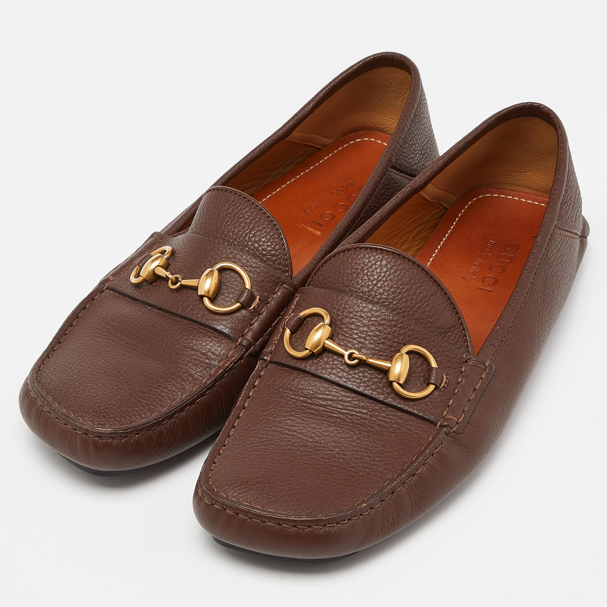 

Gucci Brown Leather Horsebit Slip On Loafers Size
