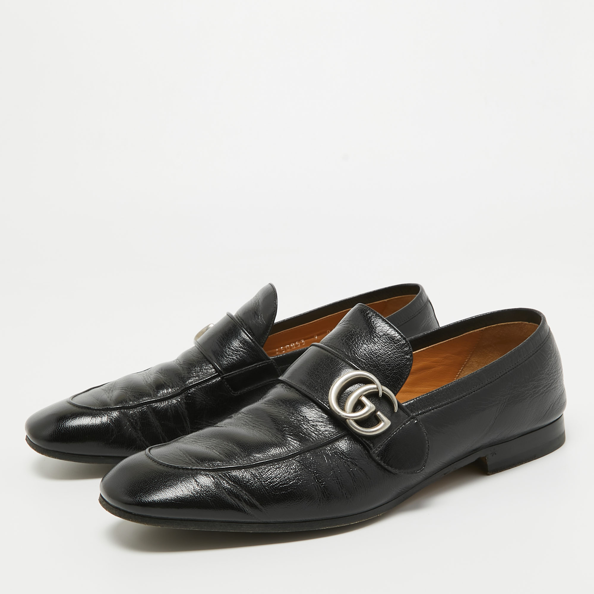 

Gucci Black Leather GG Marmont Slip On Loafers Size