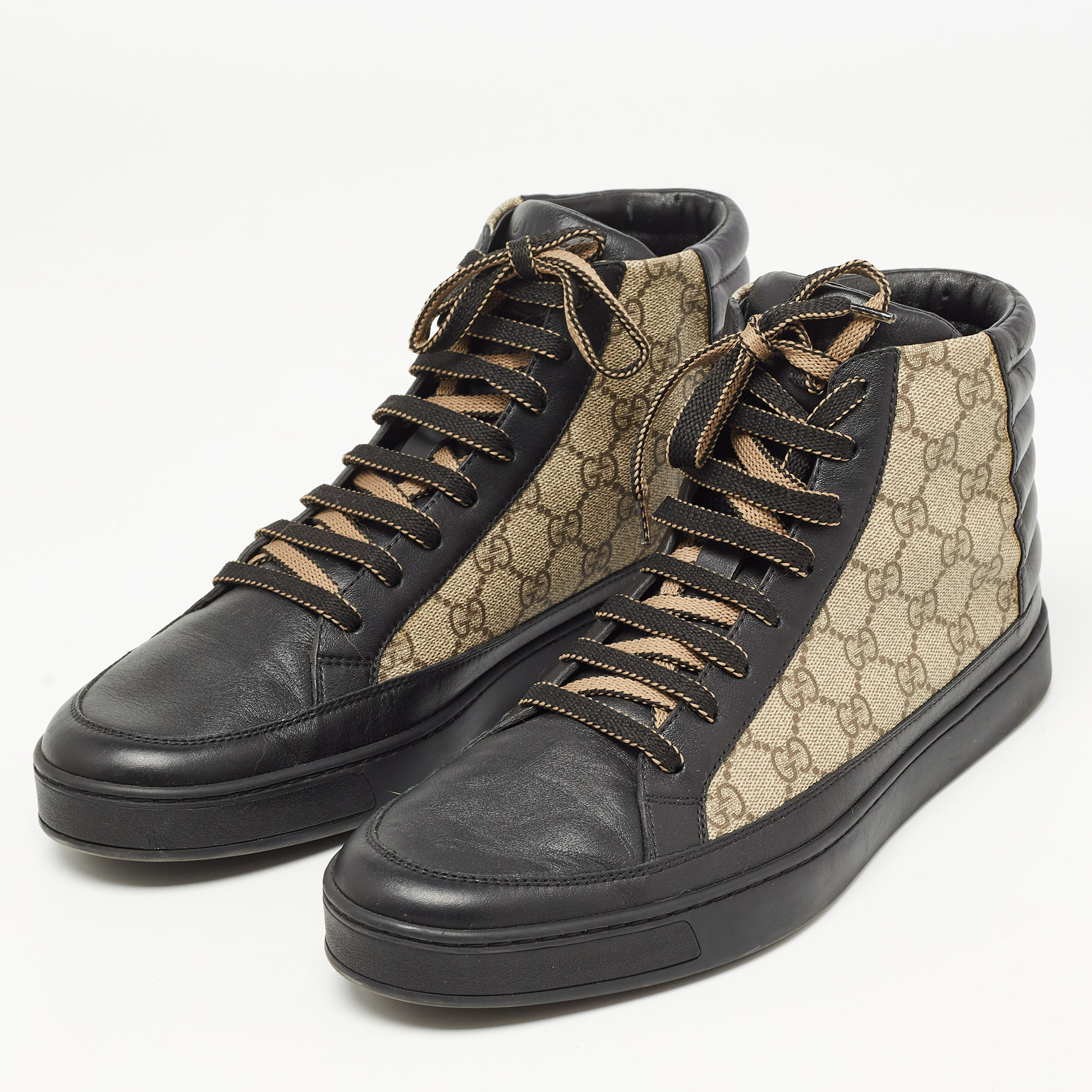 

Gucci Beige/Black GG Canvas High Top Sneakers Size