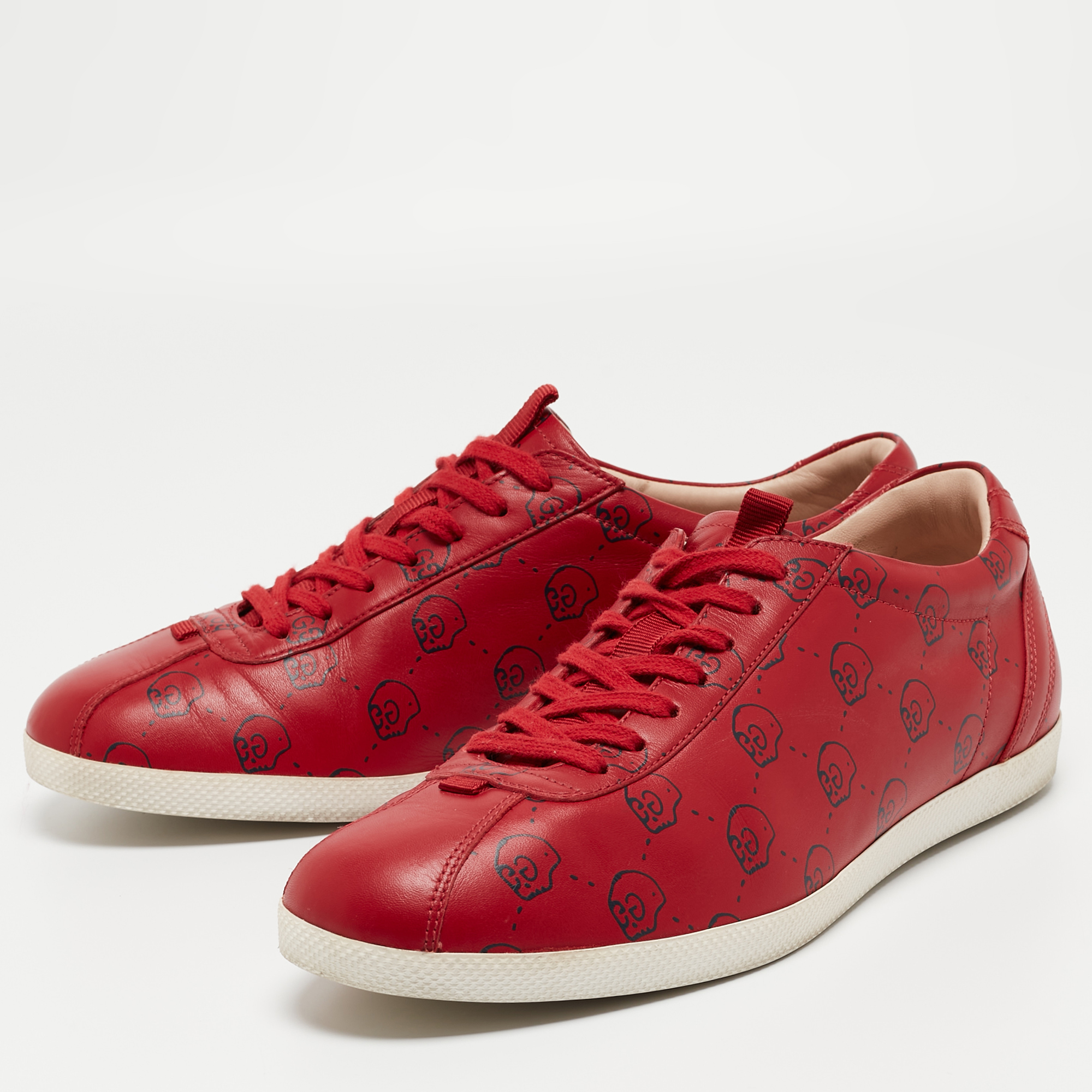 

Gucci Red Leather Gucci Ghost Print Low Top Sneakers Size