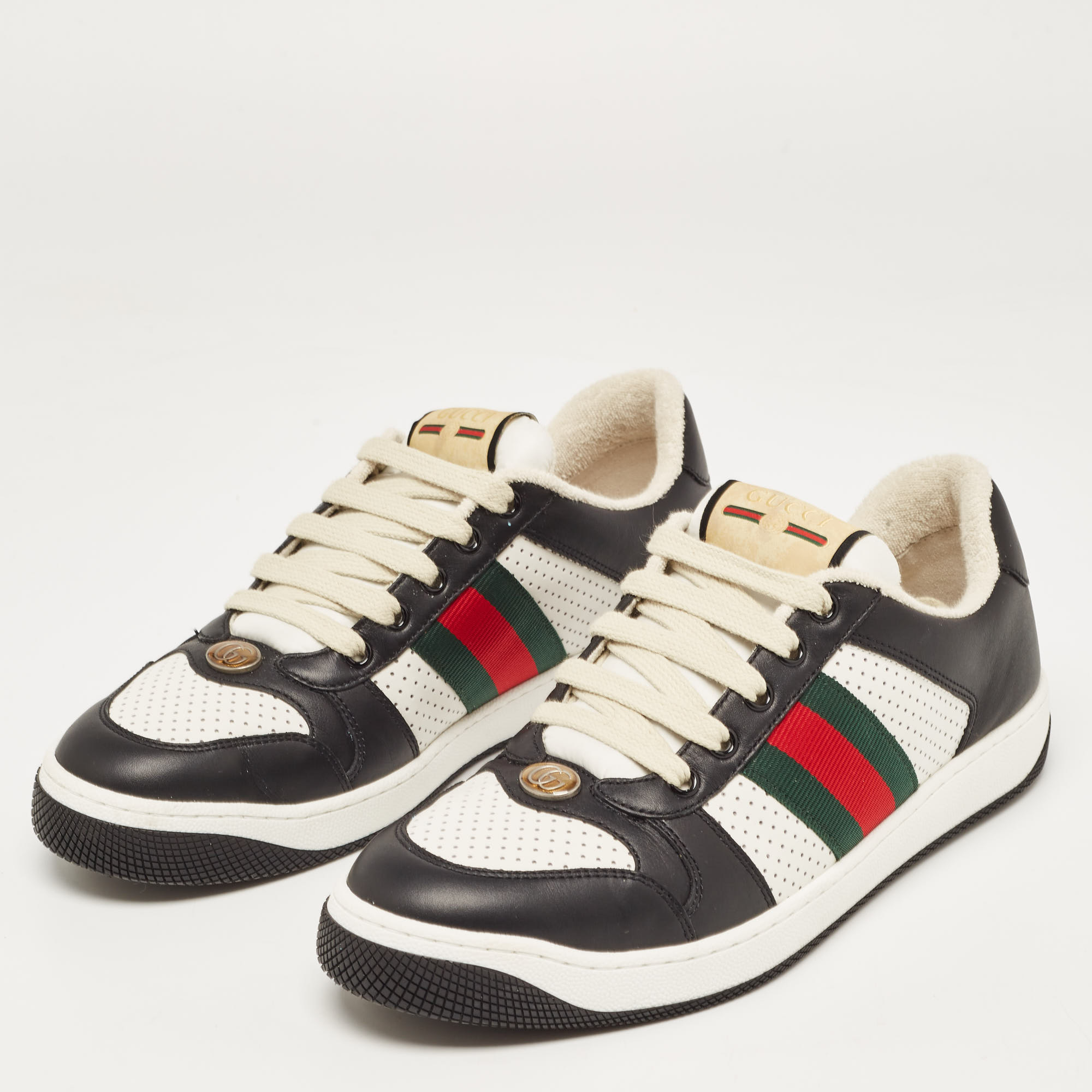 

Gucci Black/White Leather Screener Sneakers Size