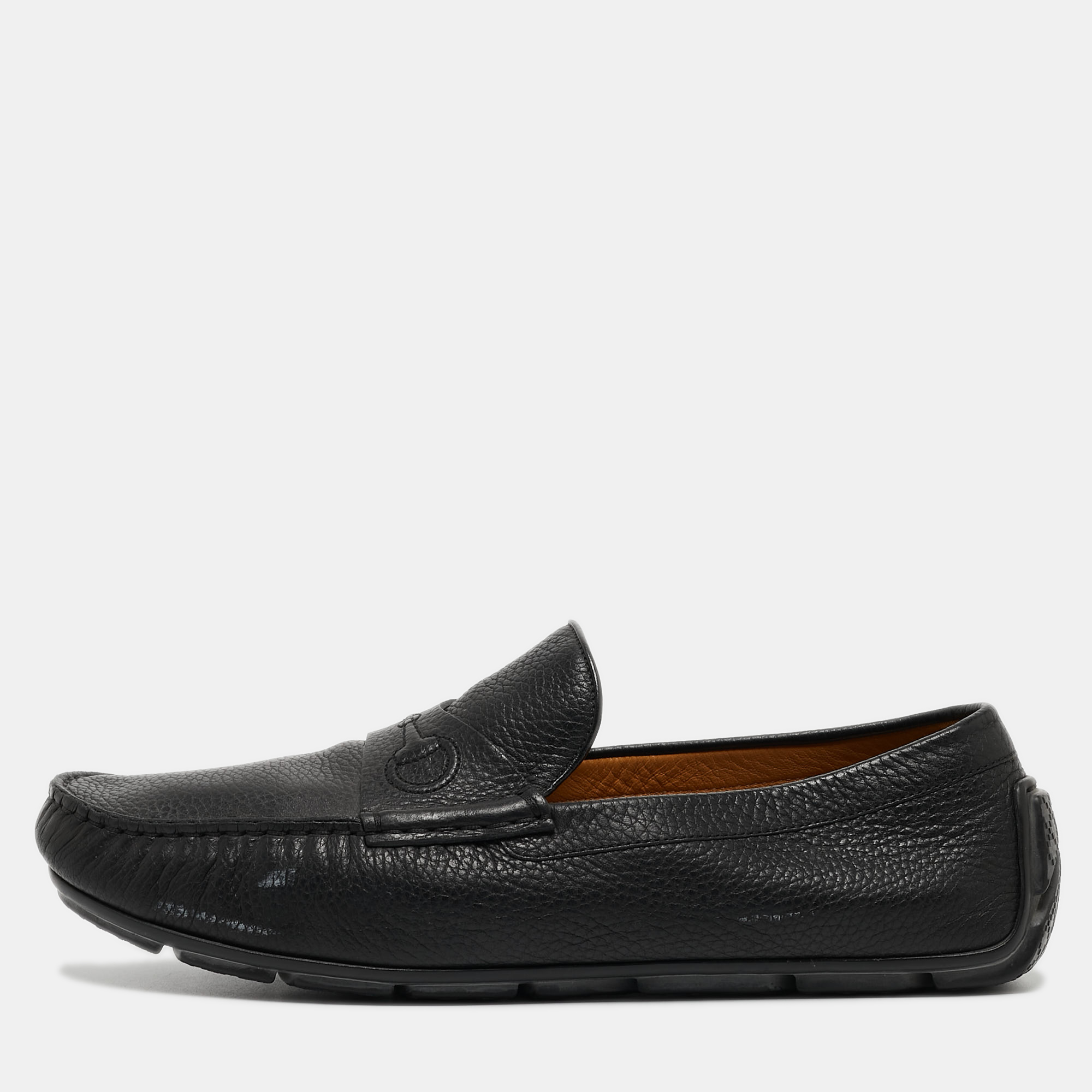 Pre-owned Gucci Black Leather Slip On Loafers Size 43