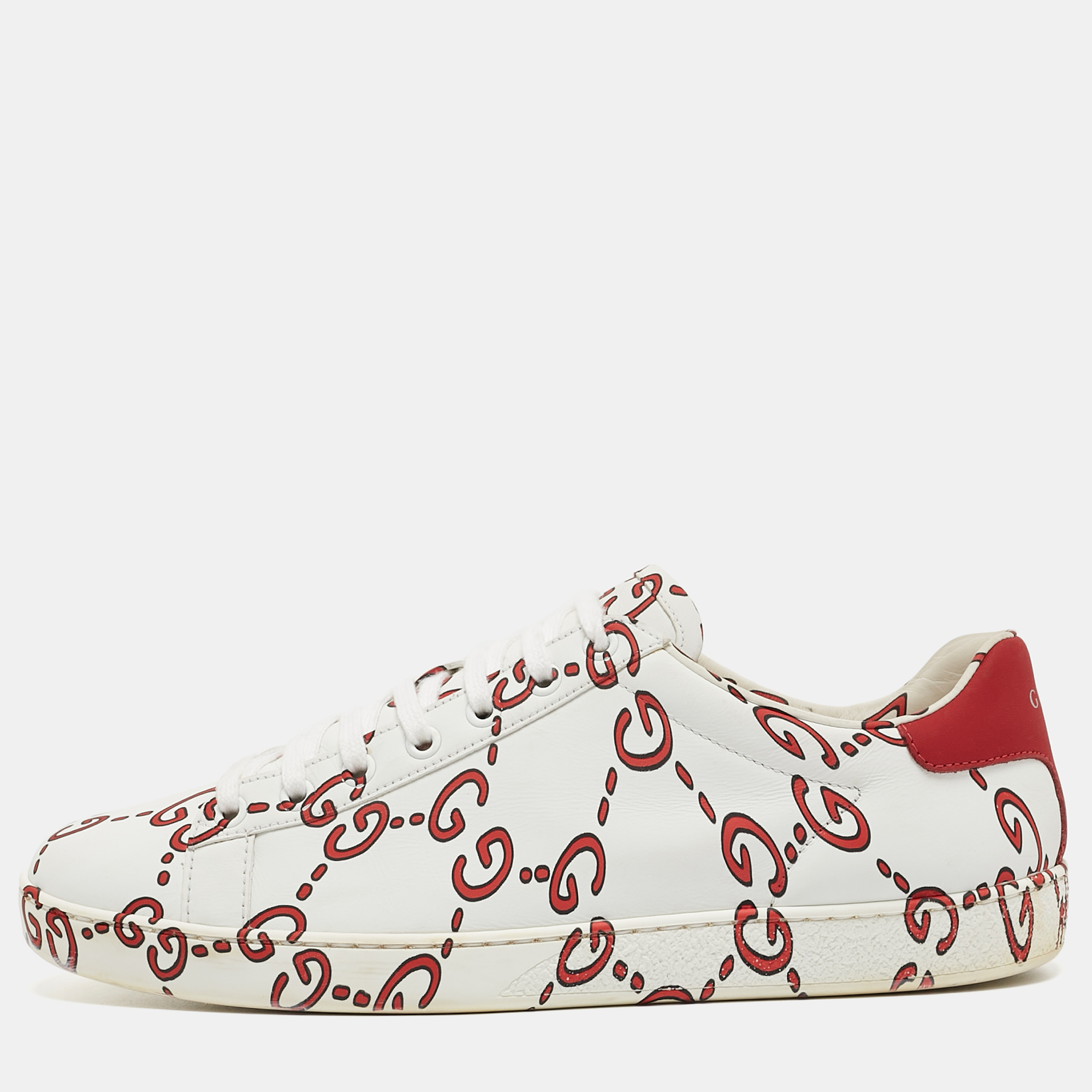 

Gucci White/Red Leather Ghost GG Ace Sneakers Size