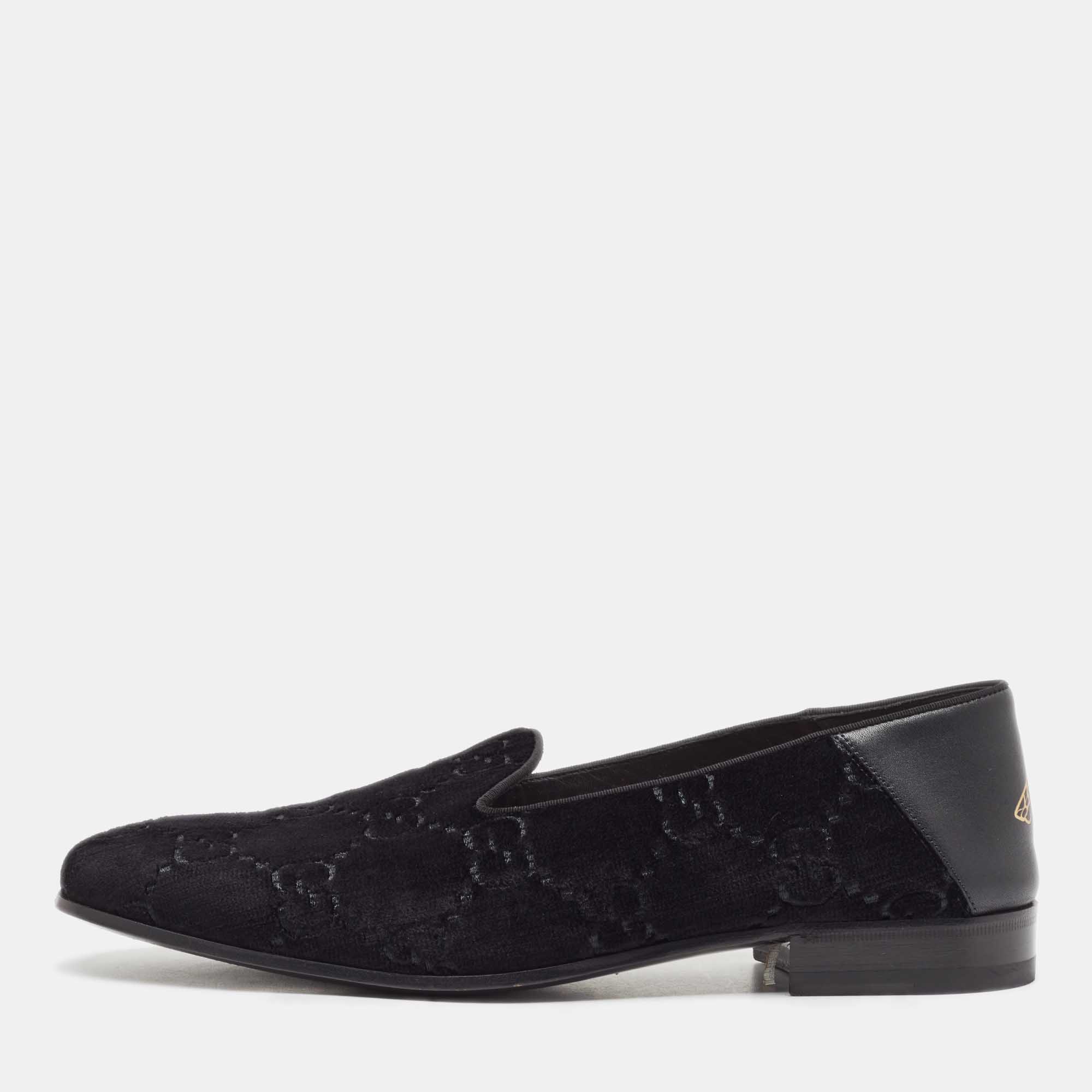 

Gucci Black Guccissima Velvet And Leather Loafers Size 43