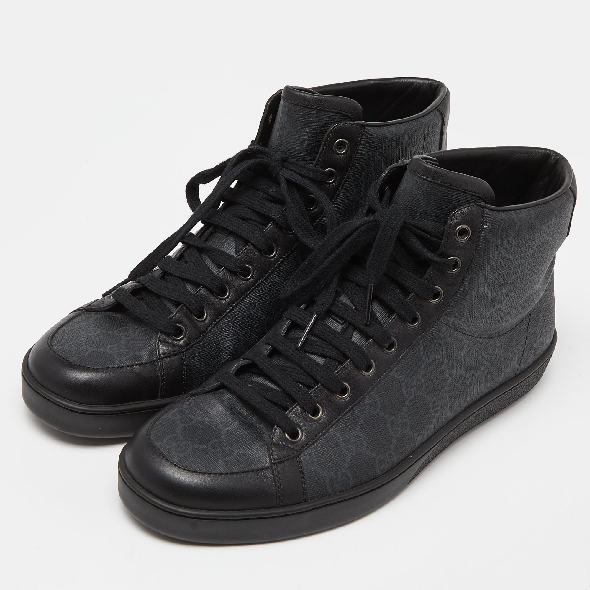 

Gucci Black GG Supreme Canvas and Leather Brooklyn High Top Sneakers Size