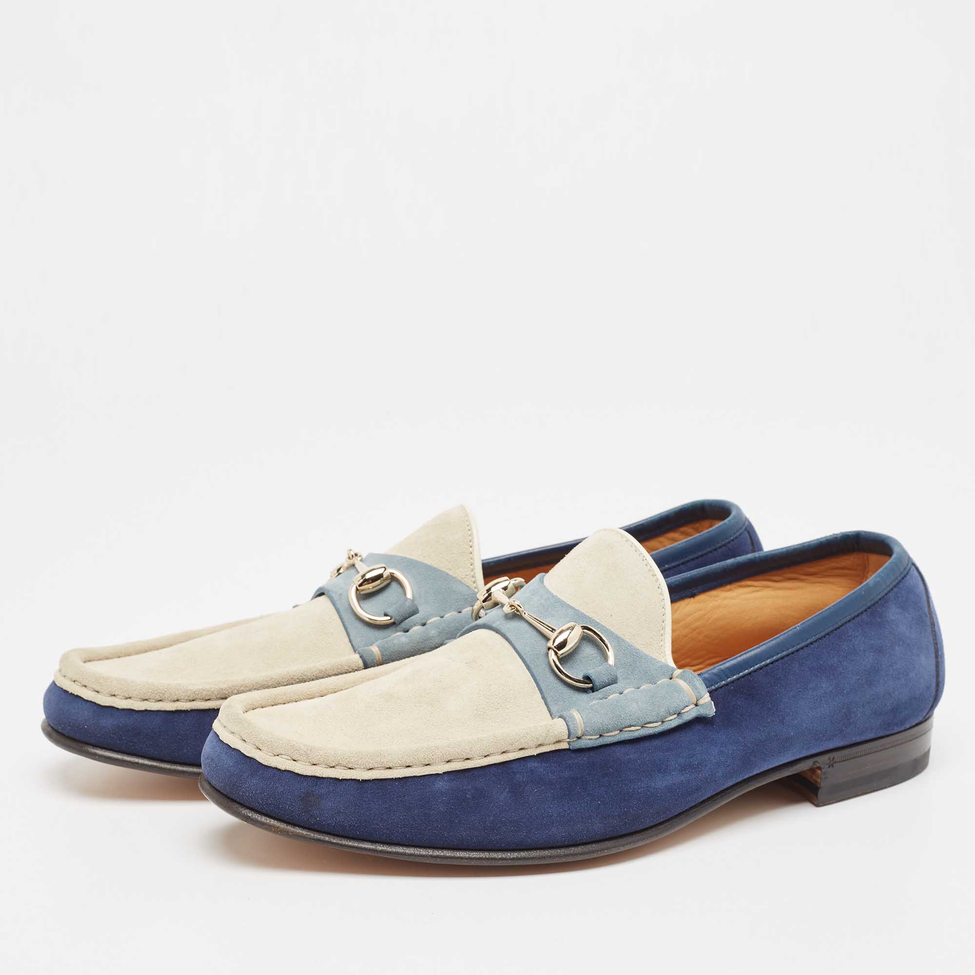 

Gucci Tricolor Suede Horsebit Slip On Loafers Size, Blue