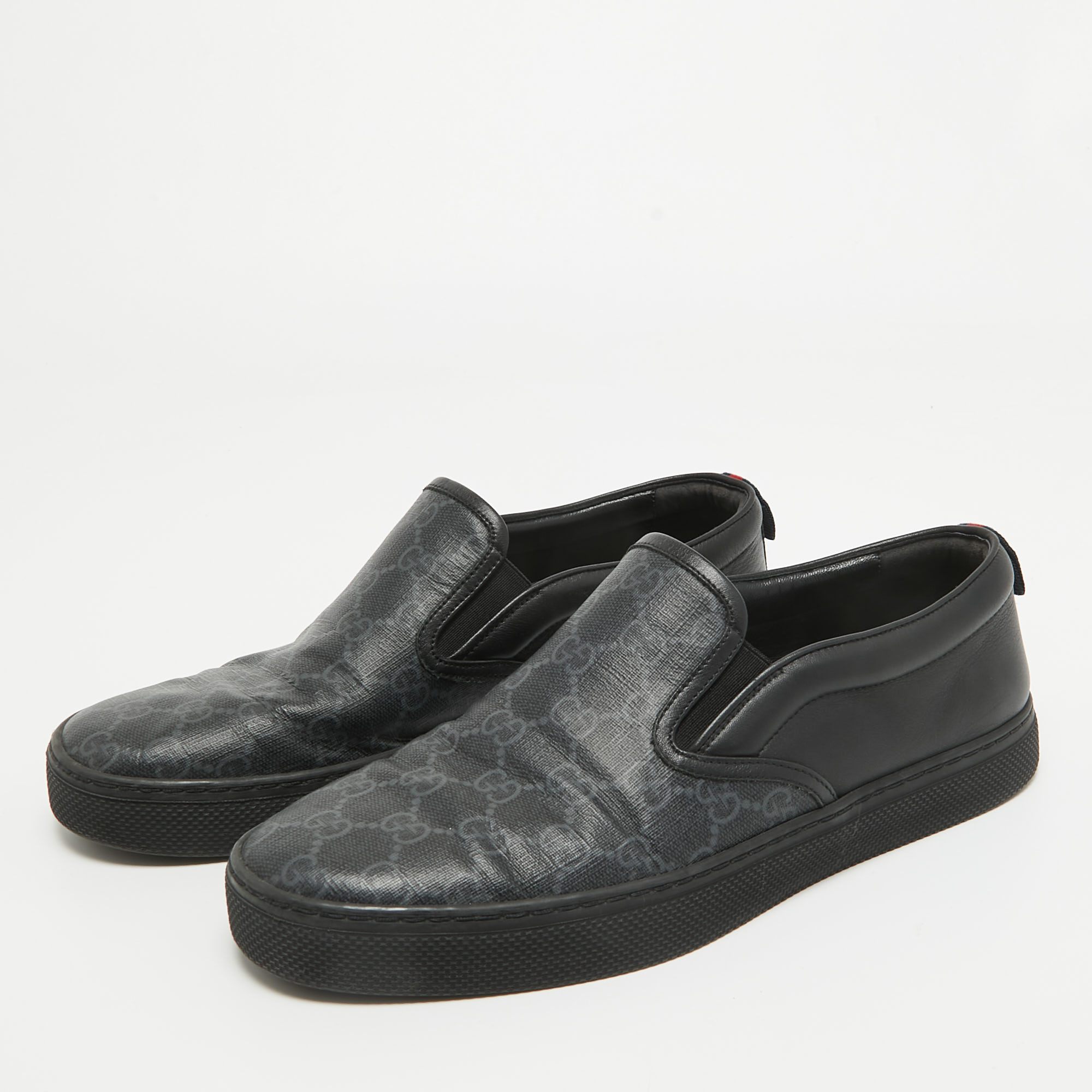 

Gucci Black GG Coated Canvas and Leather Slip On Sneakers Size