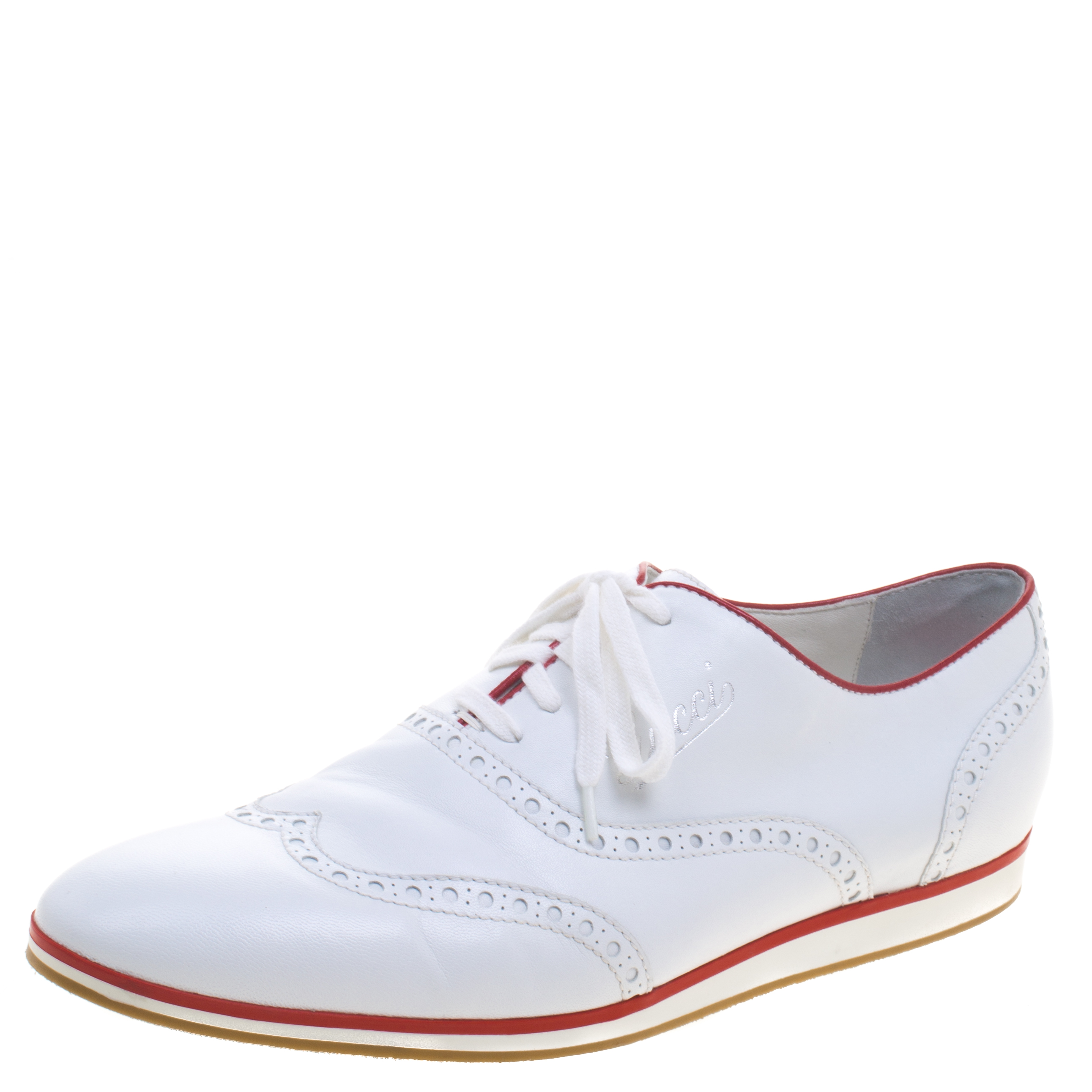 Gucci White Brogue Leather Lace Up Sneakers Size 41.5