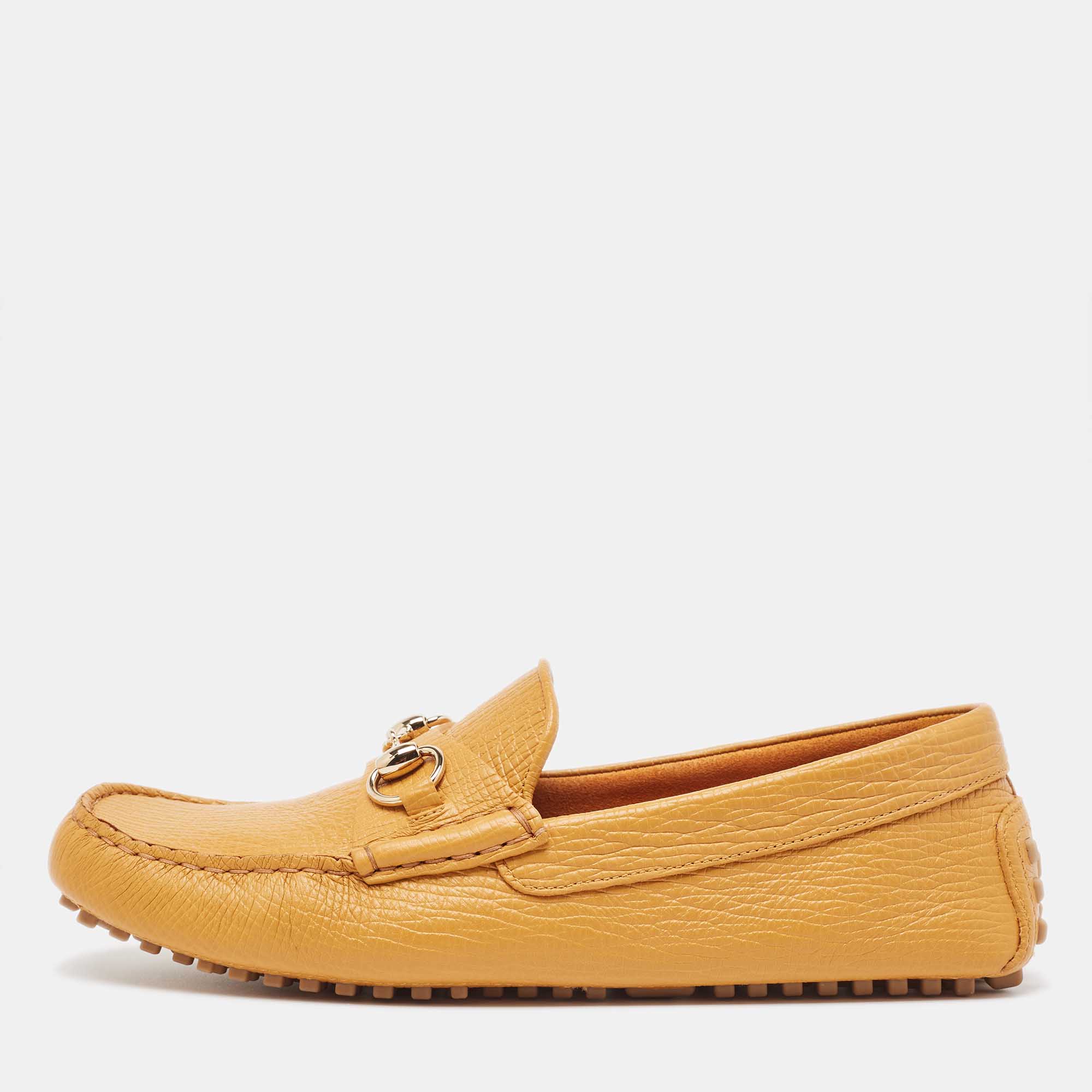 

Gucci Yellow Leather Horsebit Slip On Loafers Size