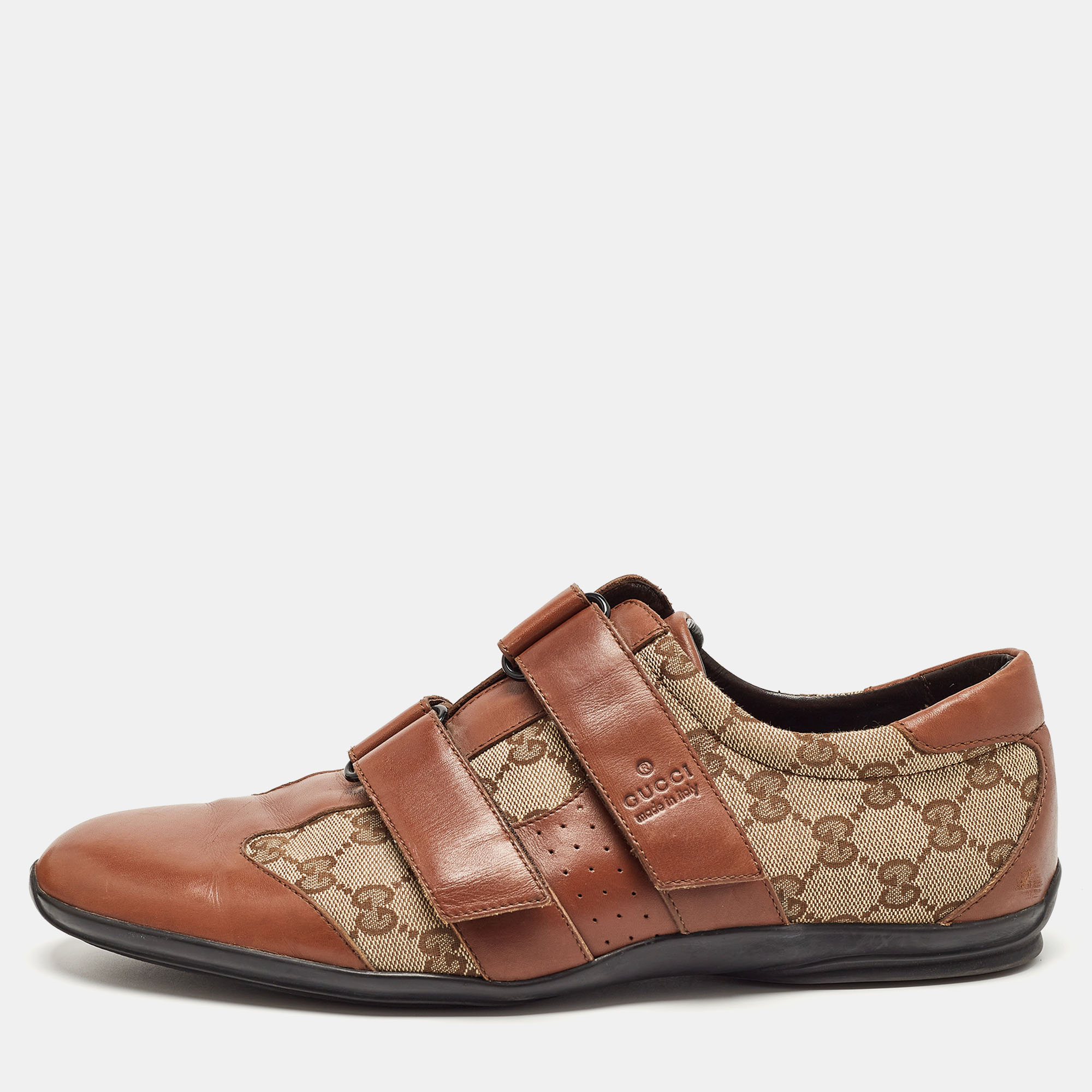 

Gucci Brown/Beige Leather and GG Canvas Velcro Sneakers Size