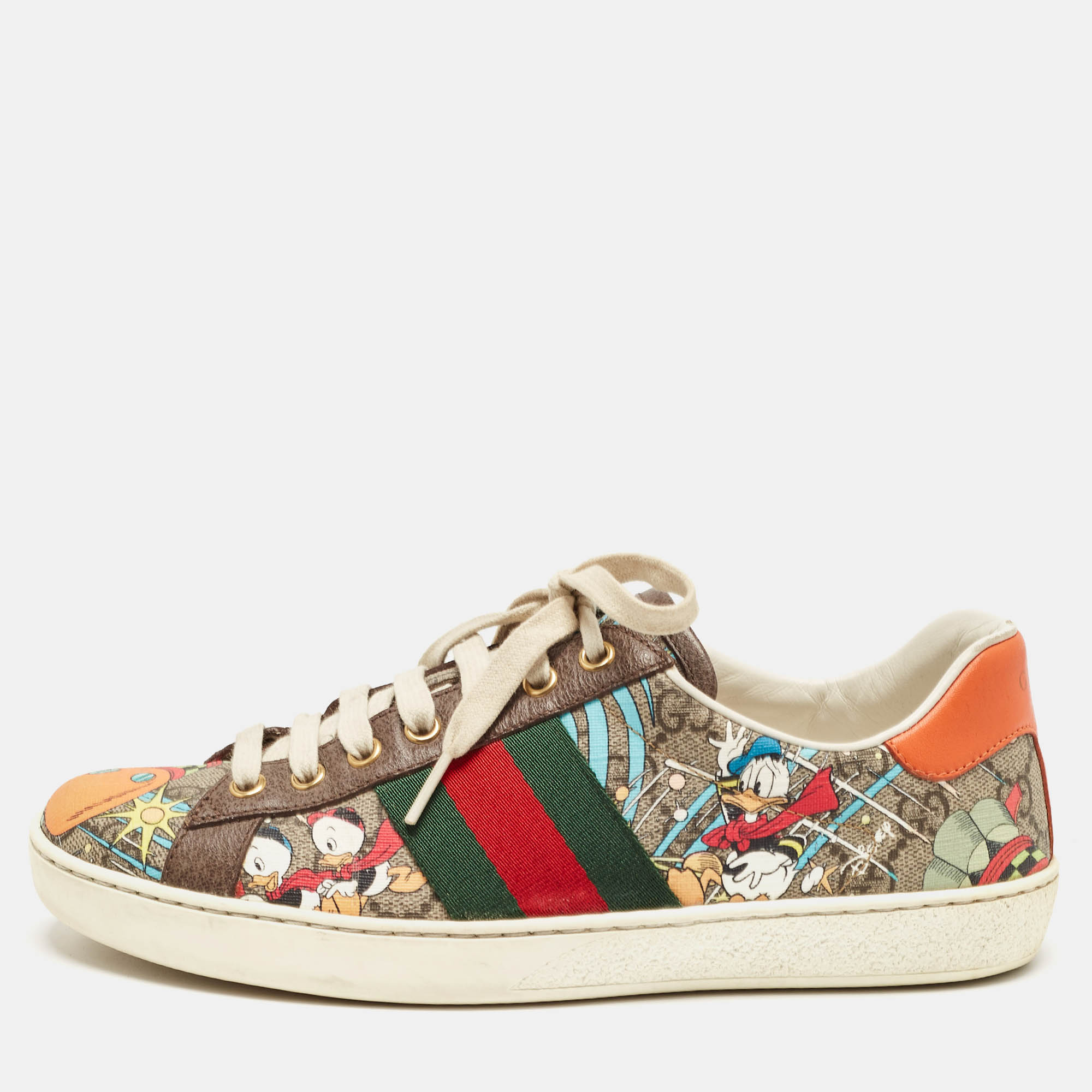 Pre-owned Gucci Multicolor Canvas And Leather Web Ace Sneakers Size 39.5