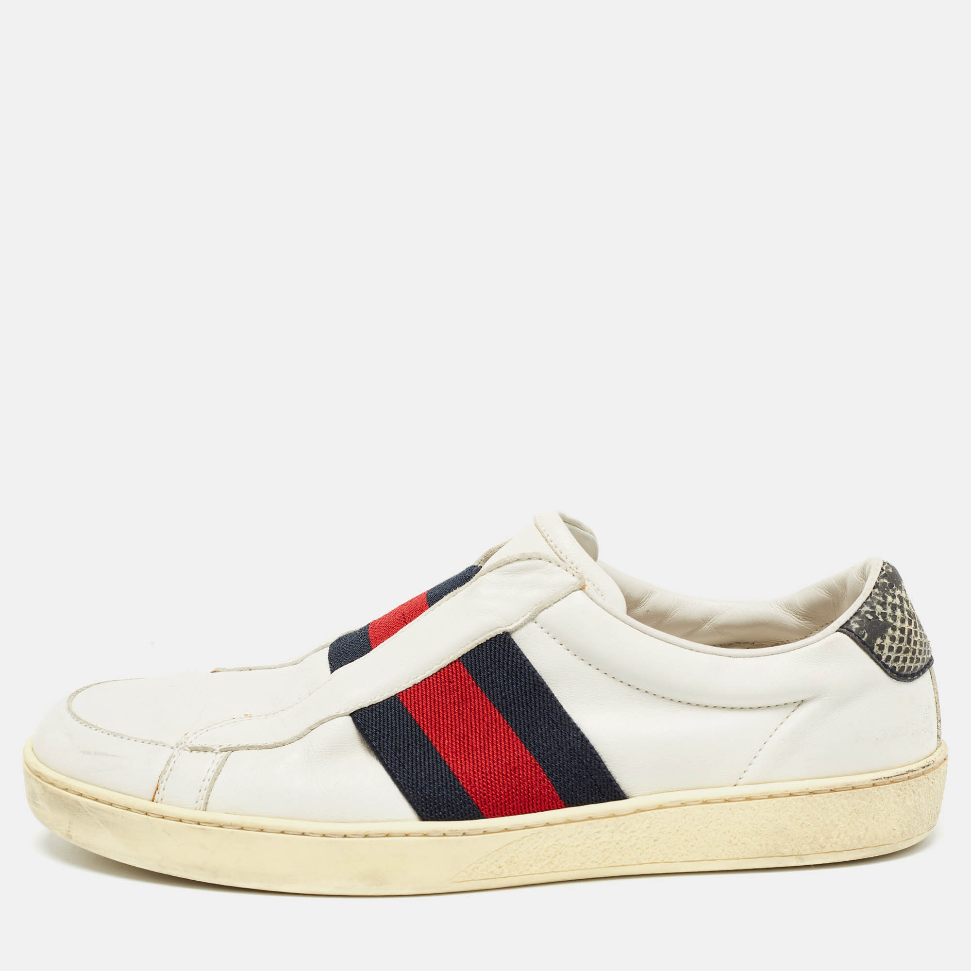 

Gucci White Leather Web Ace Slip On Sneakers Size