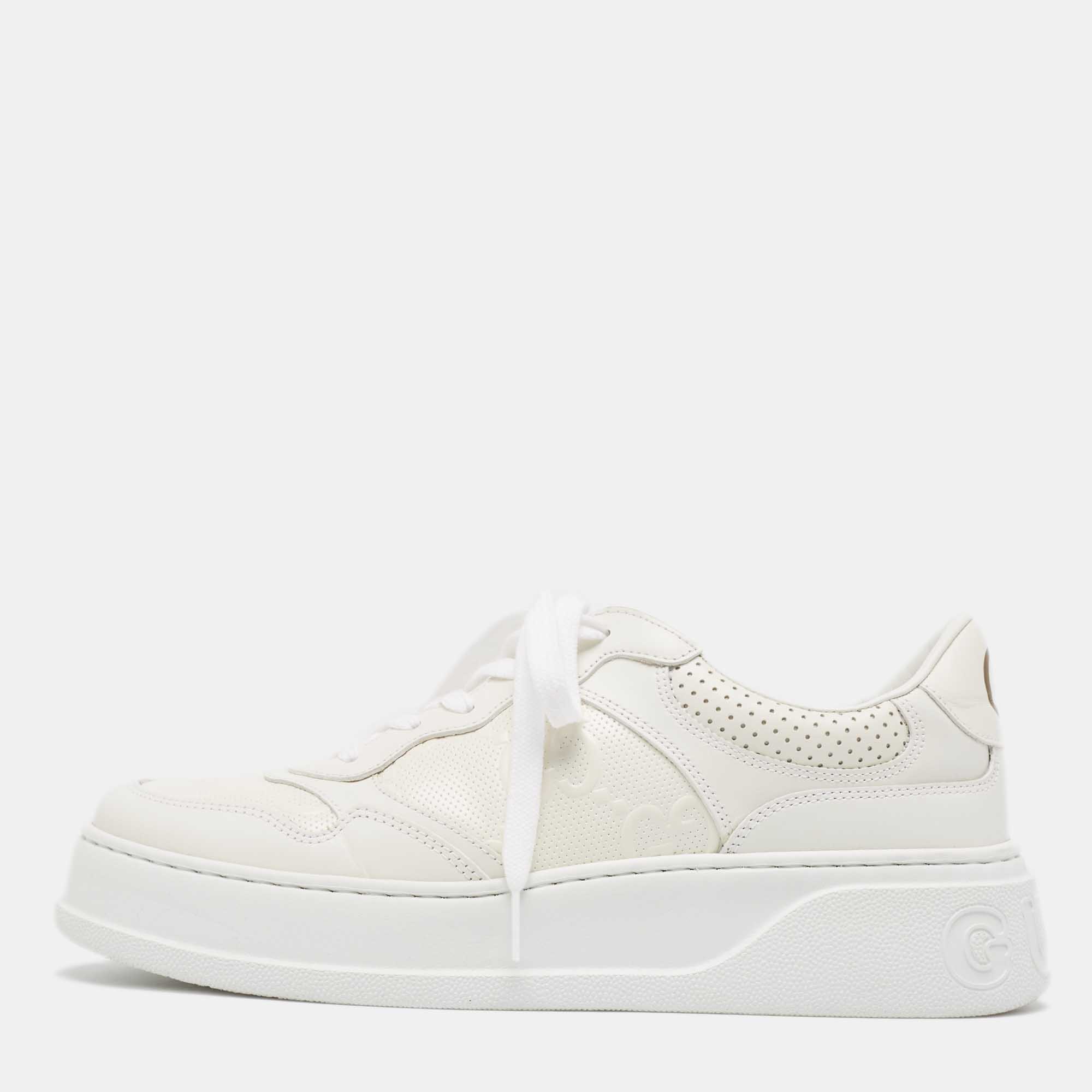 

Gucci White Jumbo GG Embossed Leather Low Top Sneakers Size