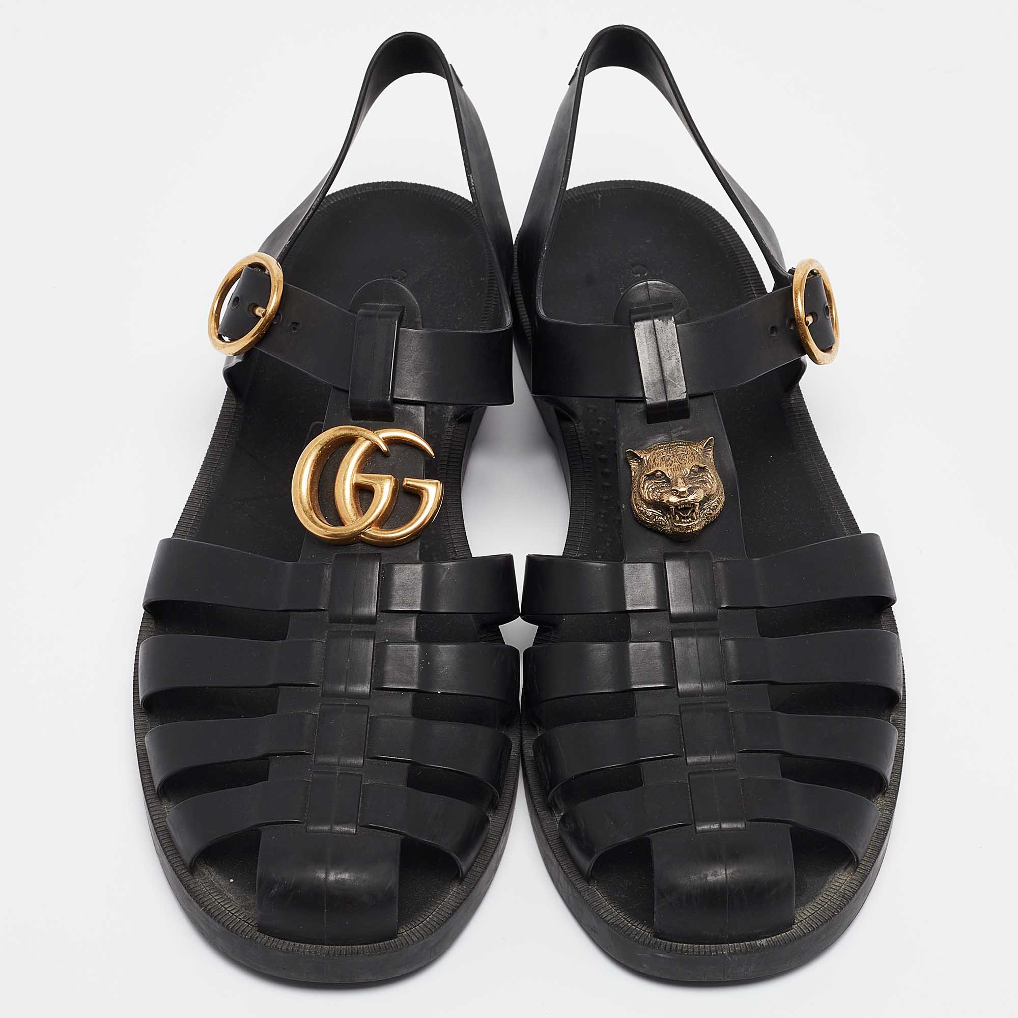 Gucci Black Rubber Buckle Strap Sandals Size 42 Gucci TLC