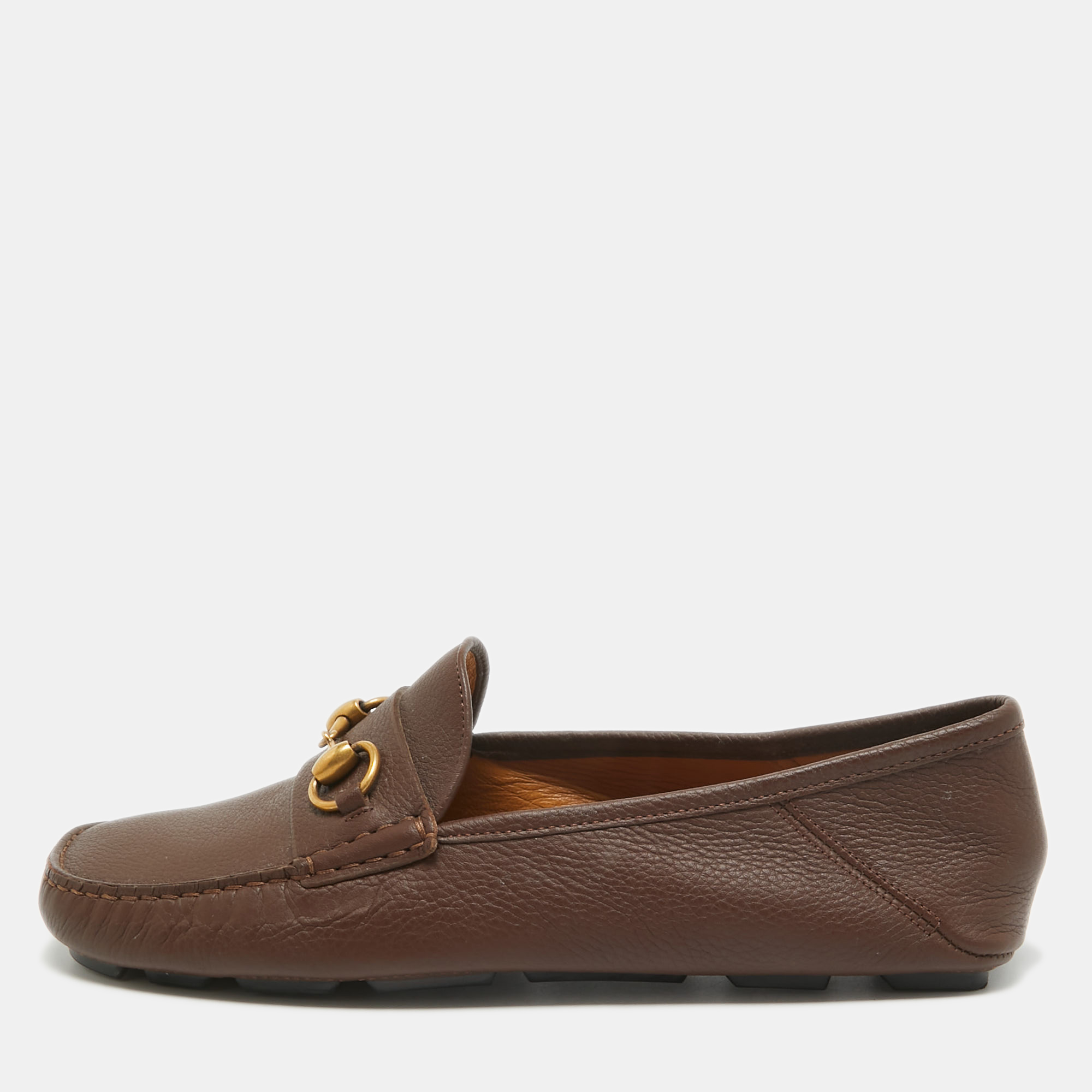

Gucci Brown Leather Horsebit Slip On Loafers Size