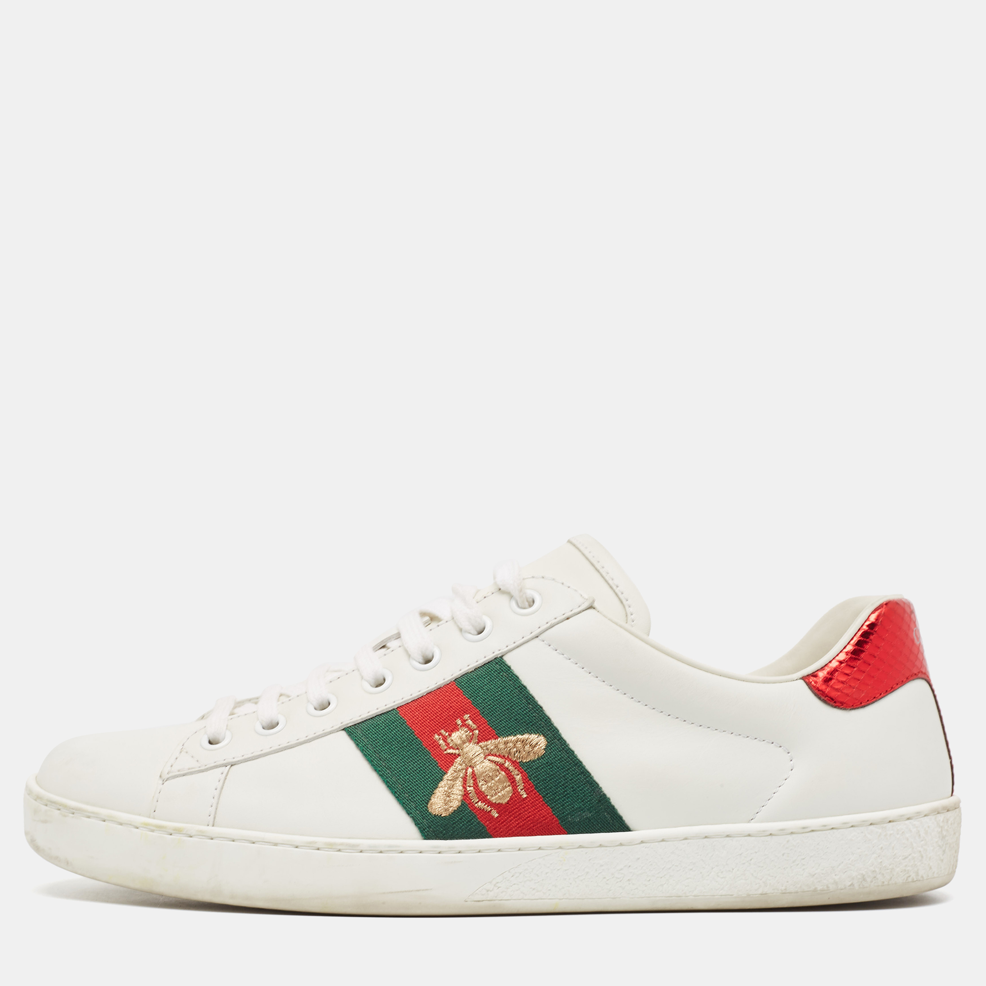 

Gucci White Leather Embroidered Bee Ace Sneakers Size