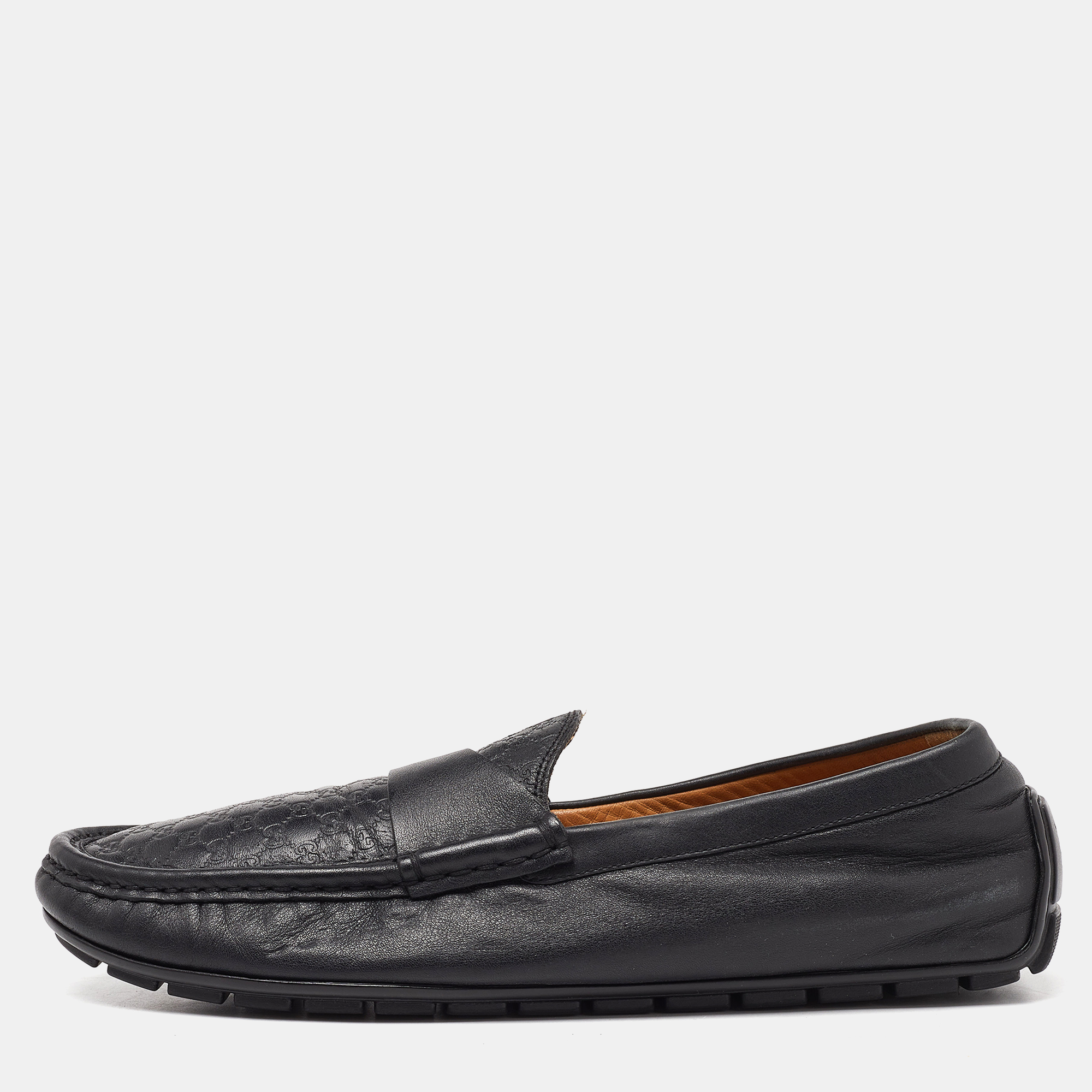 Gucci Black Guccissima Leather Slip On Loafers Size 41
