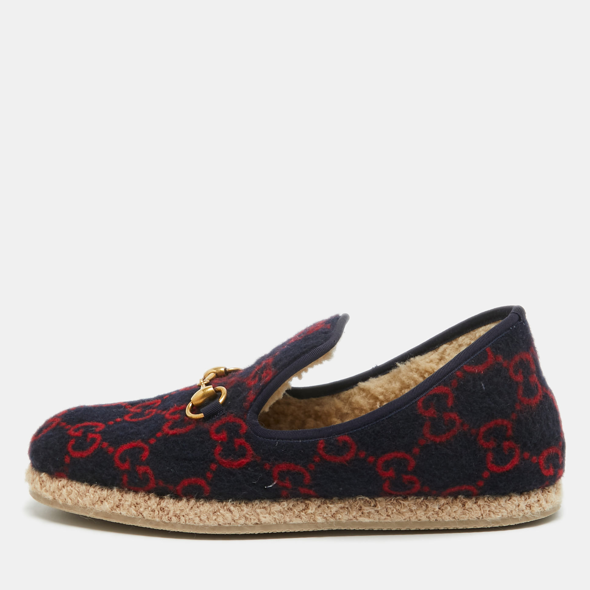 

Gucci Navy Blue/Red GG Wool Fria Espadrille Flats Size