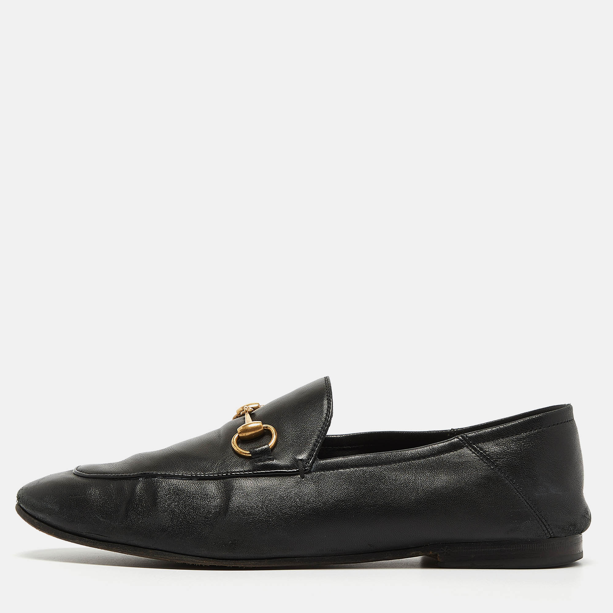 Pre-owned Gucci Jordaan Black Leather Slip On Loafers Size 42.5