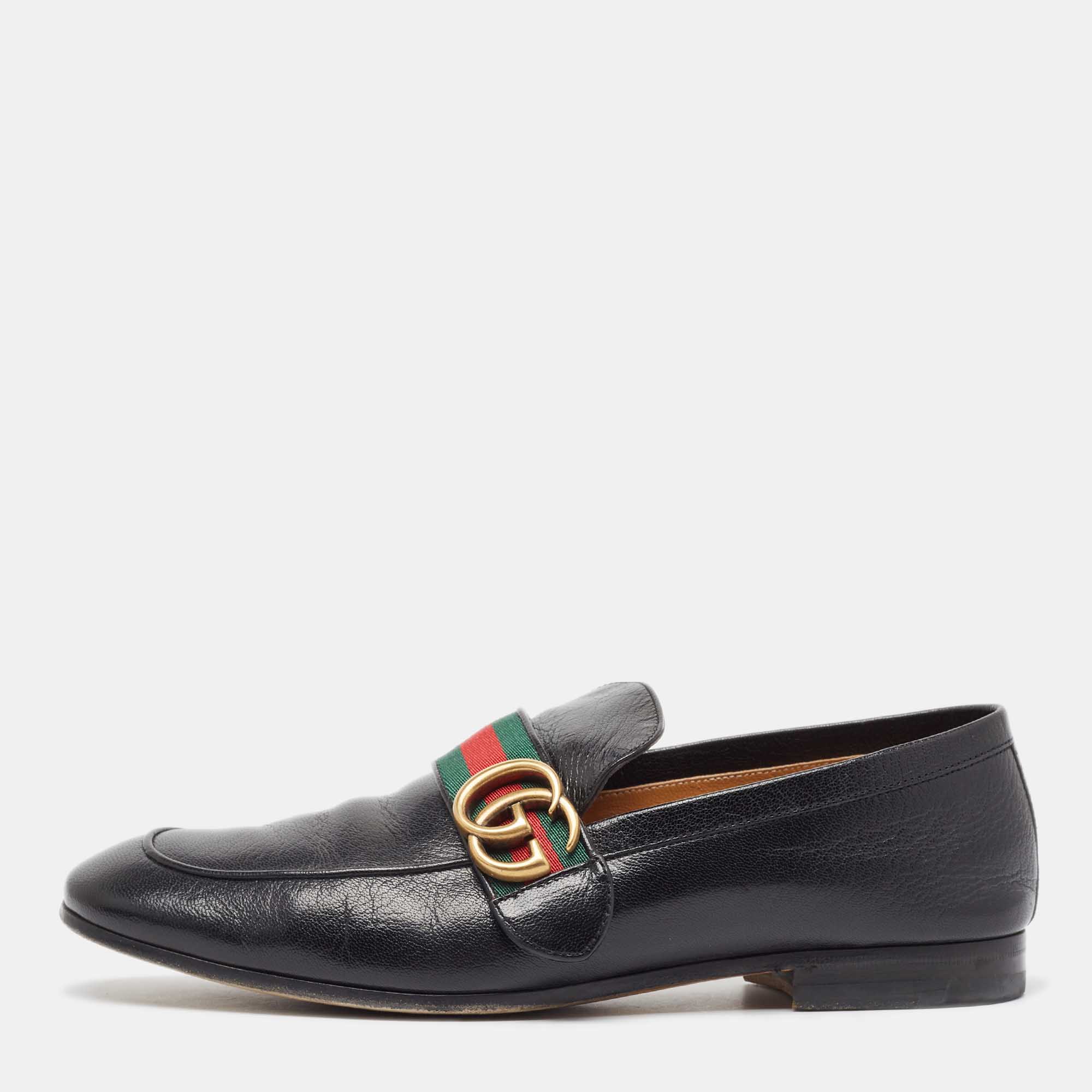

Gucci Black Leather GG Web Loafers Size 40.5