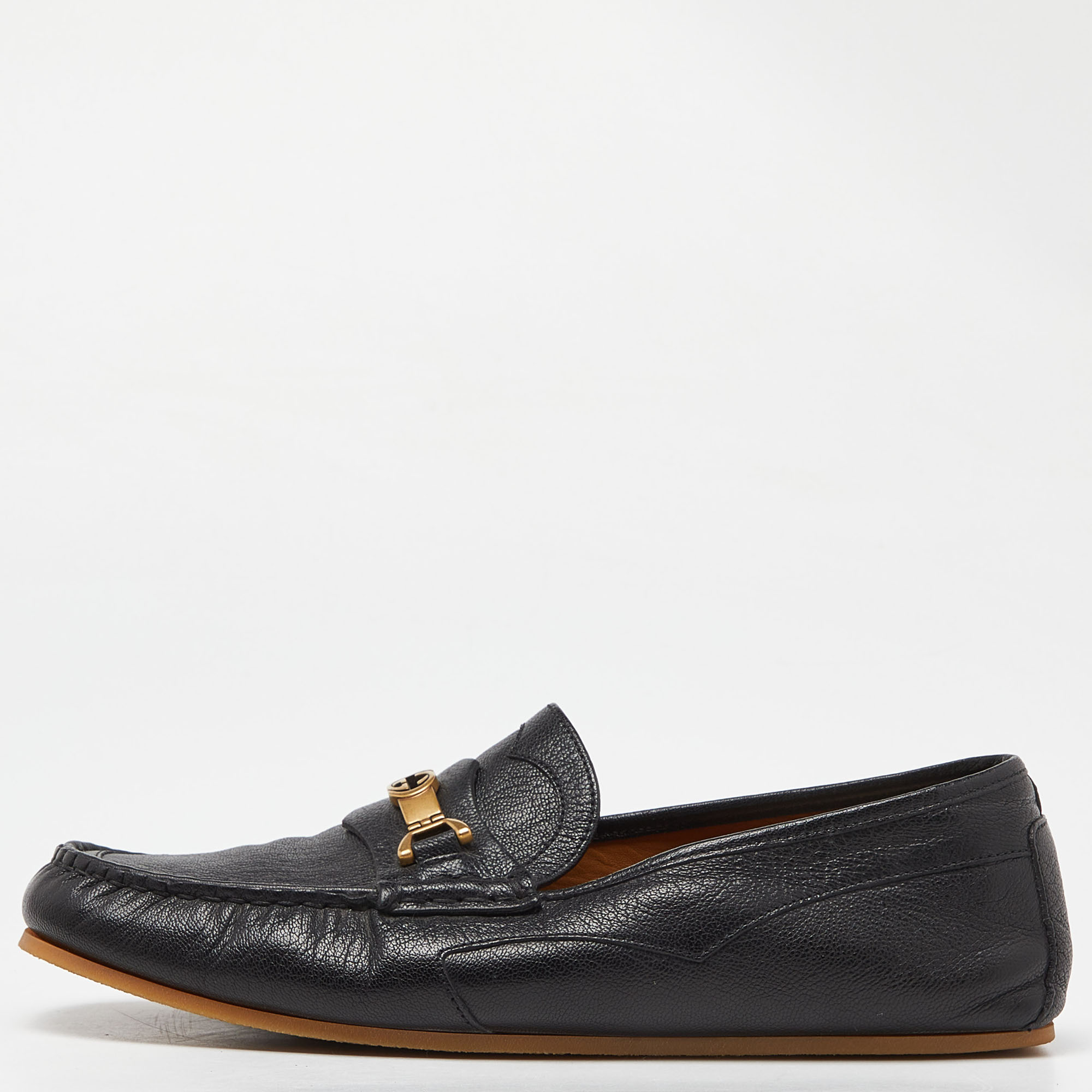

Gucci Black Leather Interlocking Logo Slip On Loafers Size 41.5