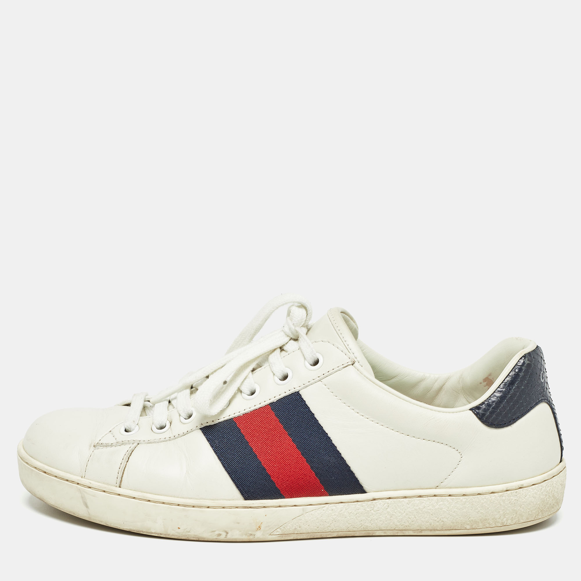 

Gucci White Leather Ace Web Low Top Sneakers Size